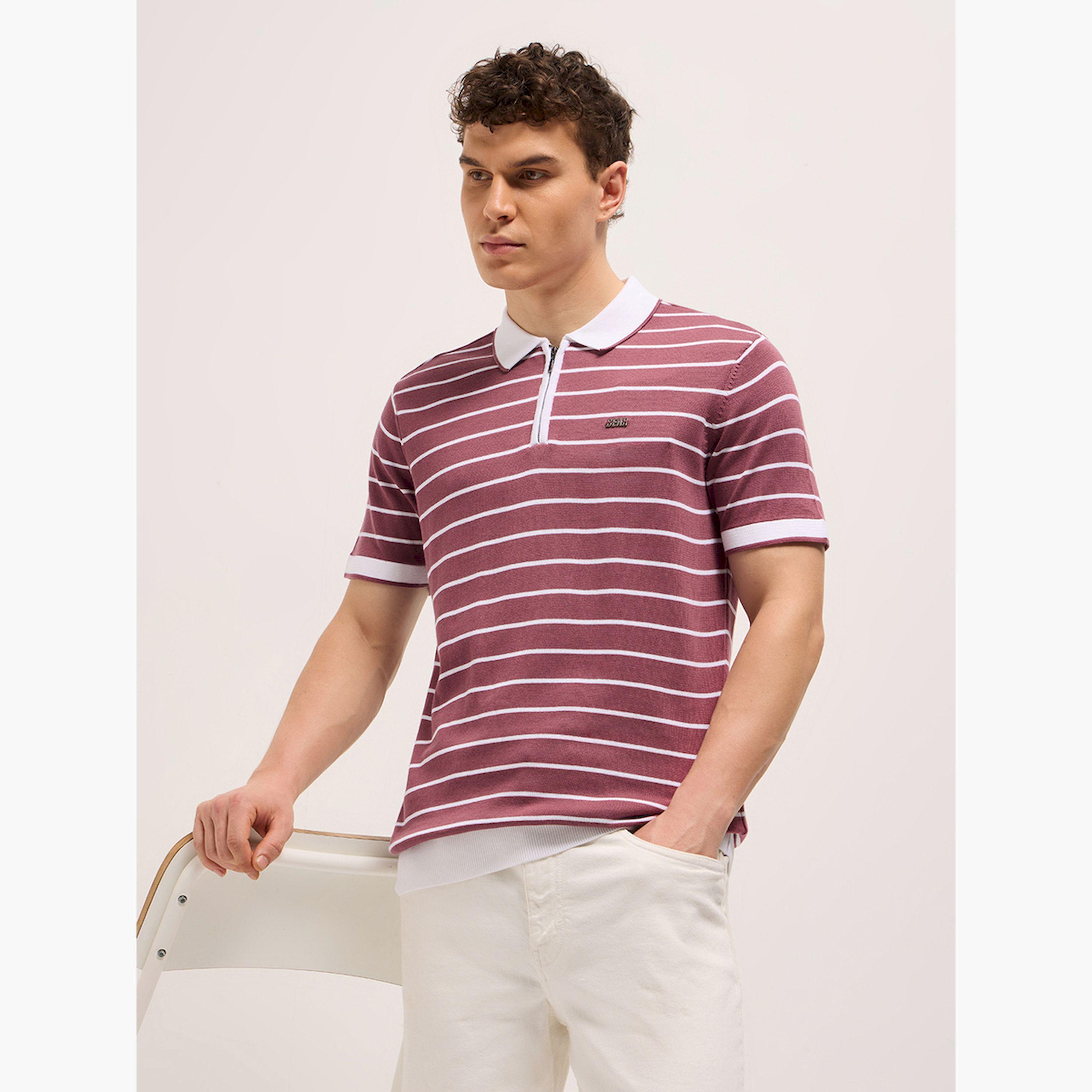 قميص بولو رجالي قطني مخطط وقصة ضيقة-men-clothing-tshirtsandpolos-polos-image-4