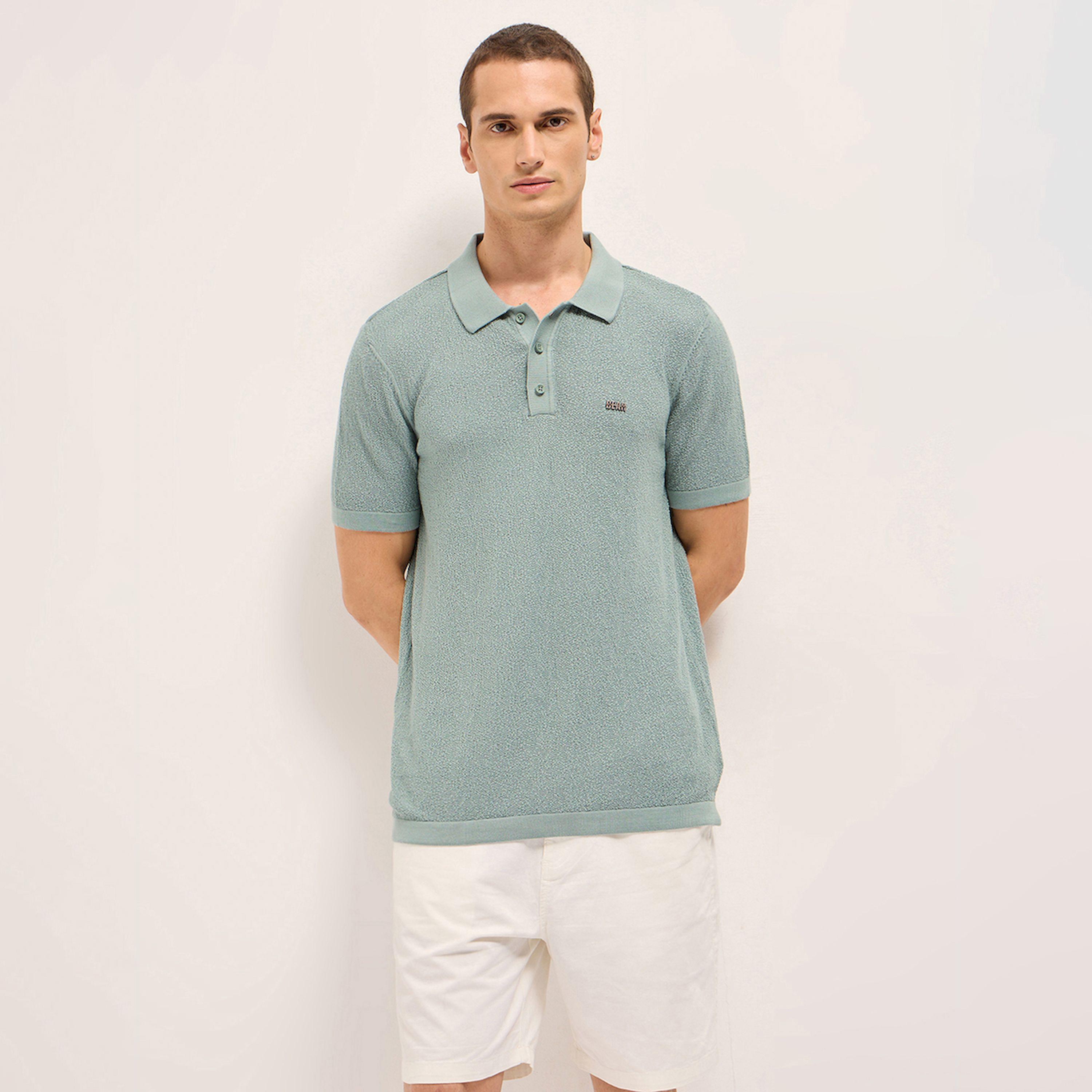 The Bear House X Styli Men Solid Textured Flat Knit Regular Fit Polo-men-clothing-tshirtsandpolos-polos-image-1