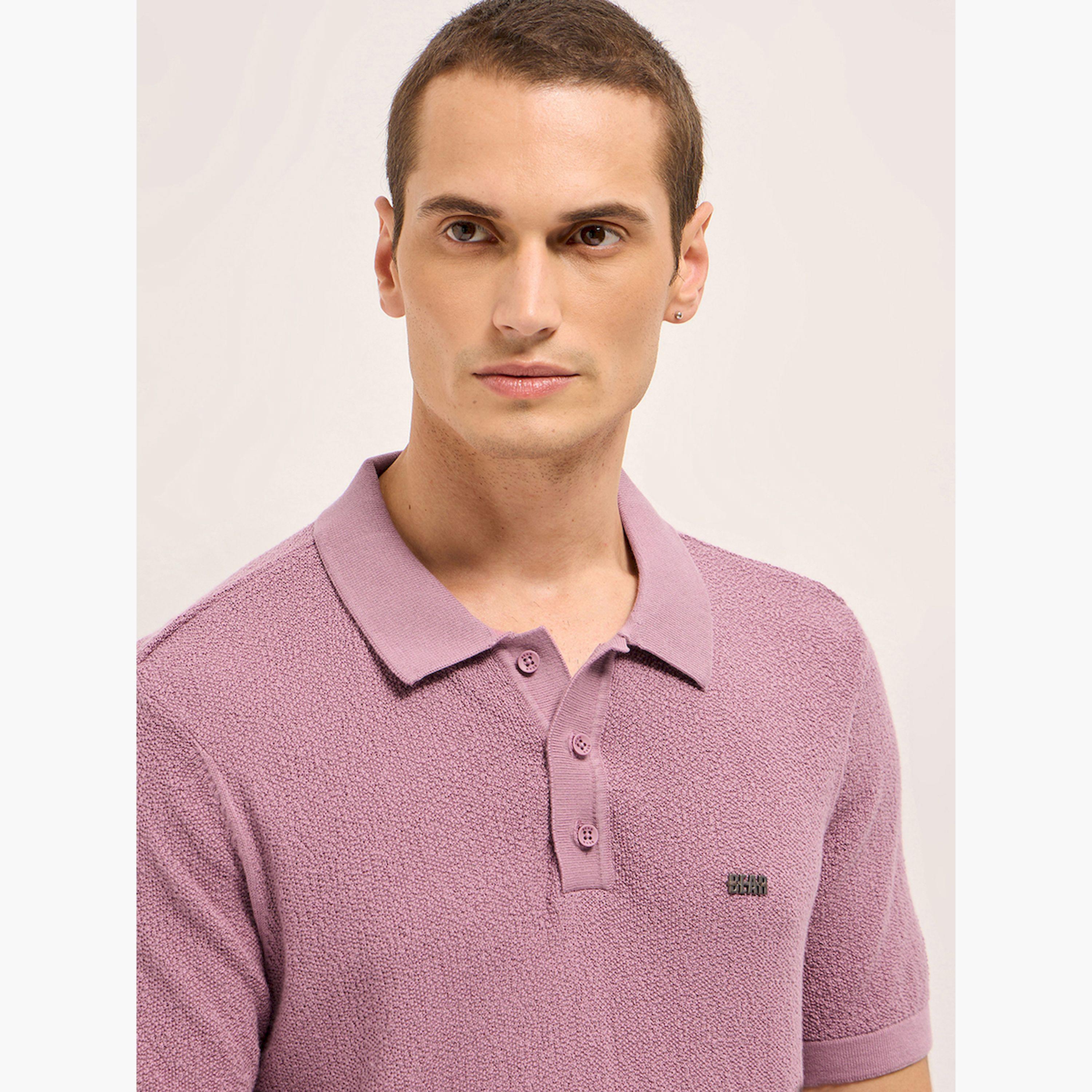 قميص بولو رجالي سادة محبوك بارز الملمس وقصة عادية-men-clothing-tshirtsandpolos-polos-image-3