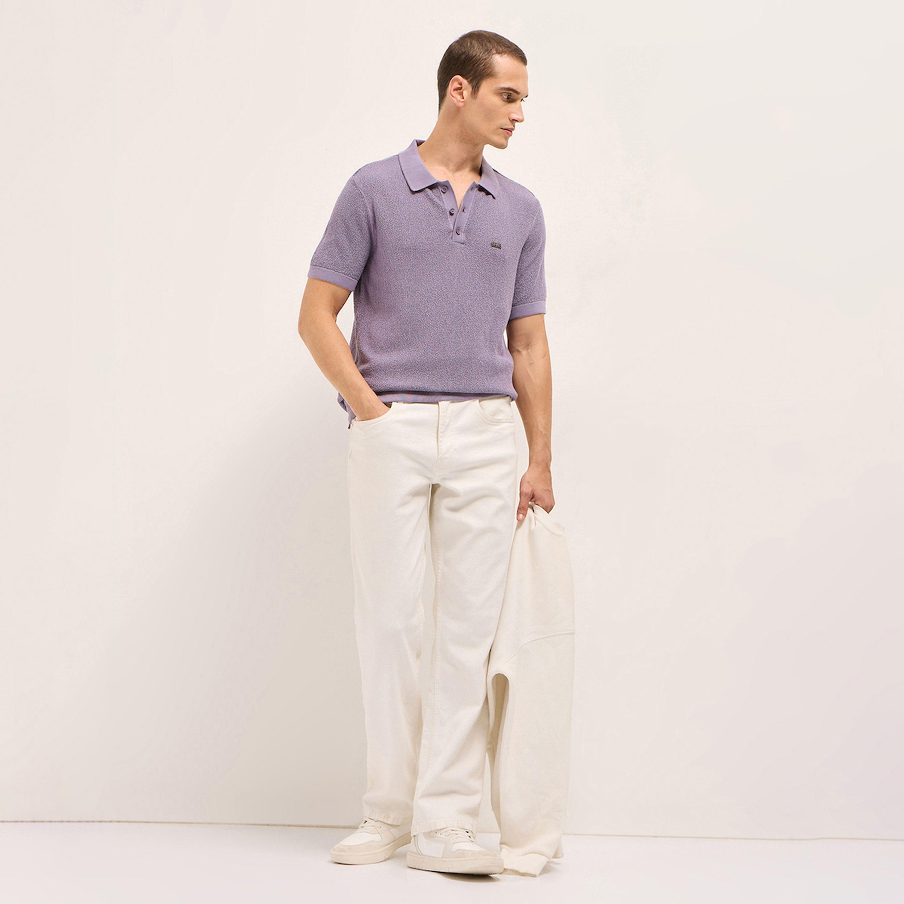 قميص بولو رجالي سادة محبوك بارز الملمس وقصة عادية-men-clothing-tshirtsandpolos-polos-image-2
