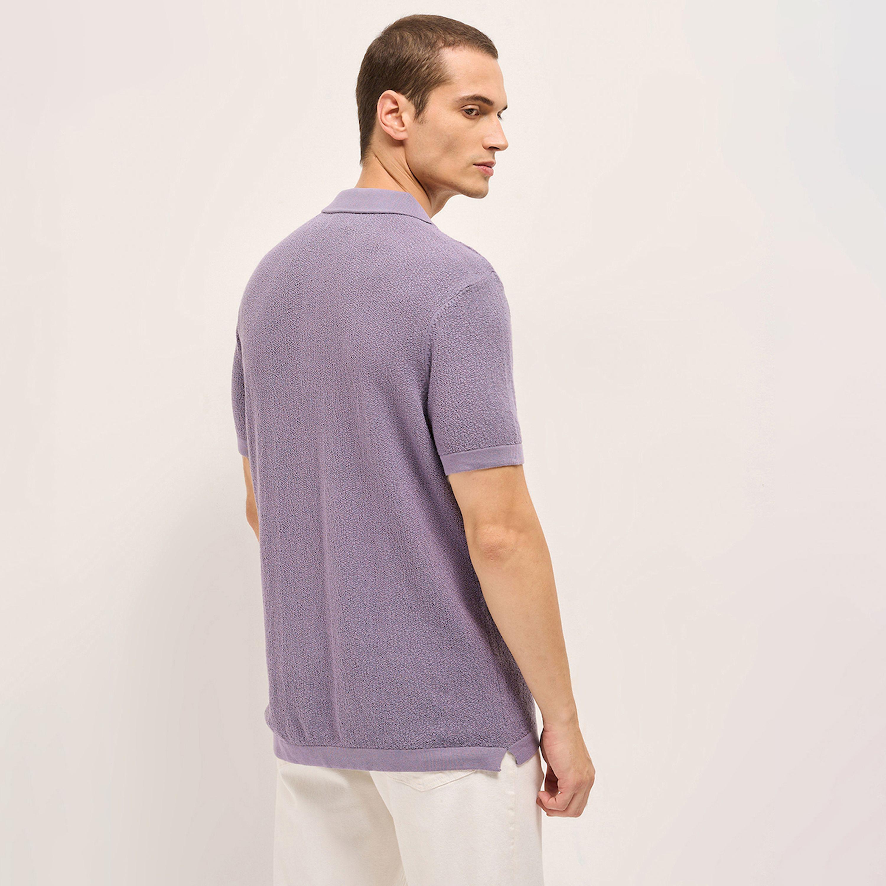 قميص بولو رجالي سادة محبوك بارز الملمس وقصة عادية-men-clothing-tshirtsandpolos-polos-image-5