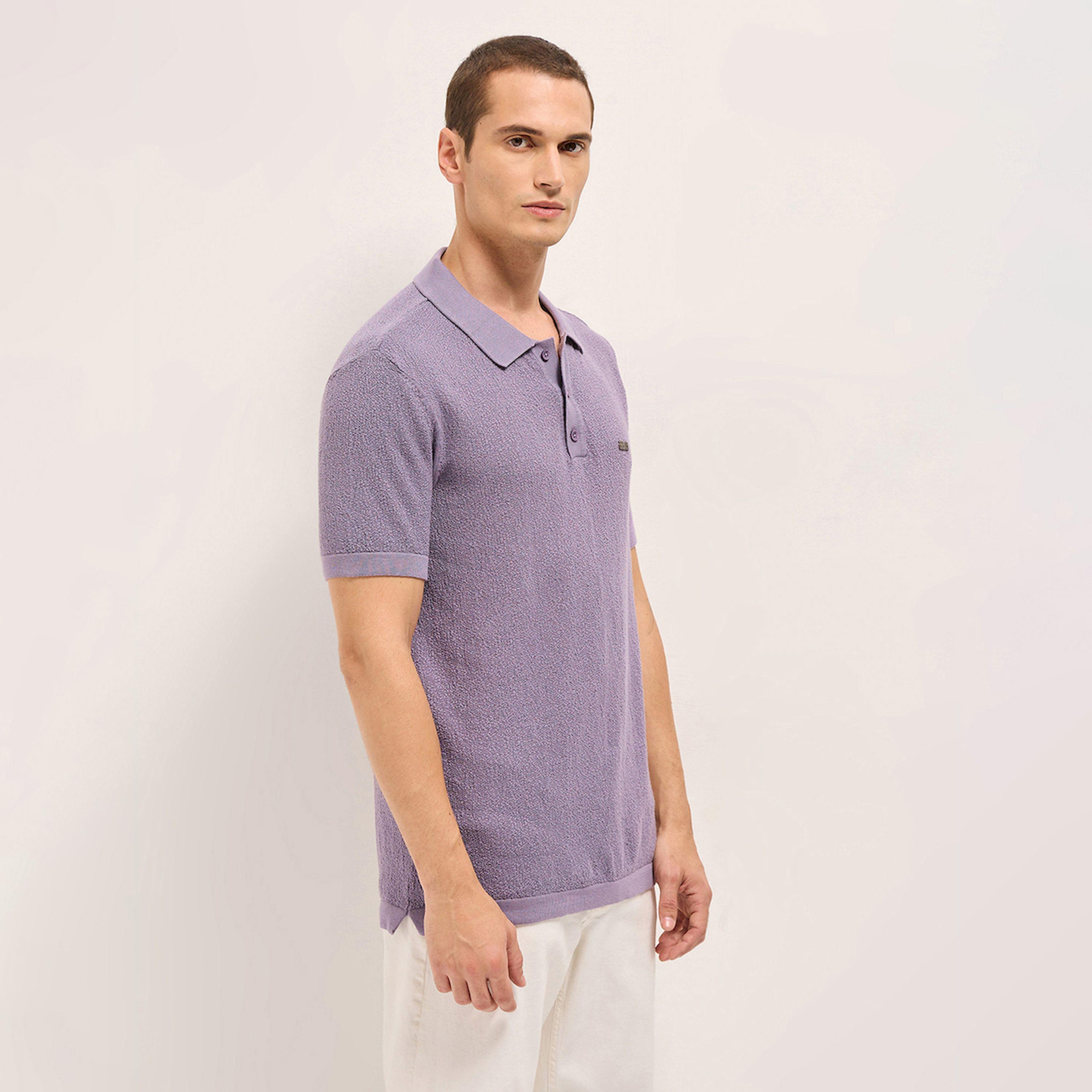 قميص بولو رجالي سادة محبوك بارز الملمس وقصة عادية-men-clothing-tshirtsandpolos-polos-image-6
