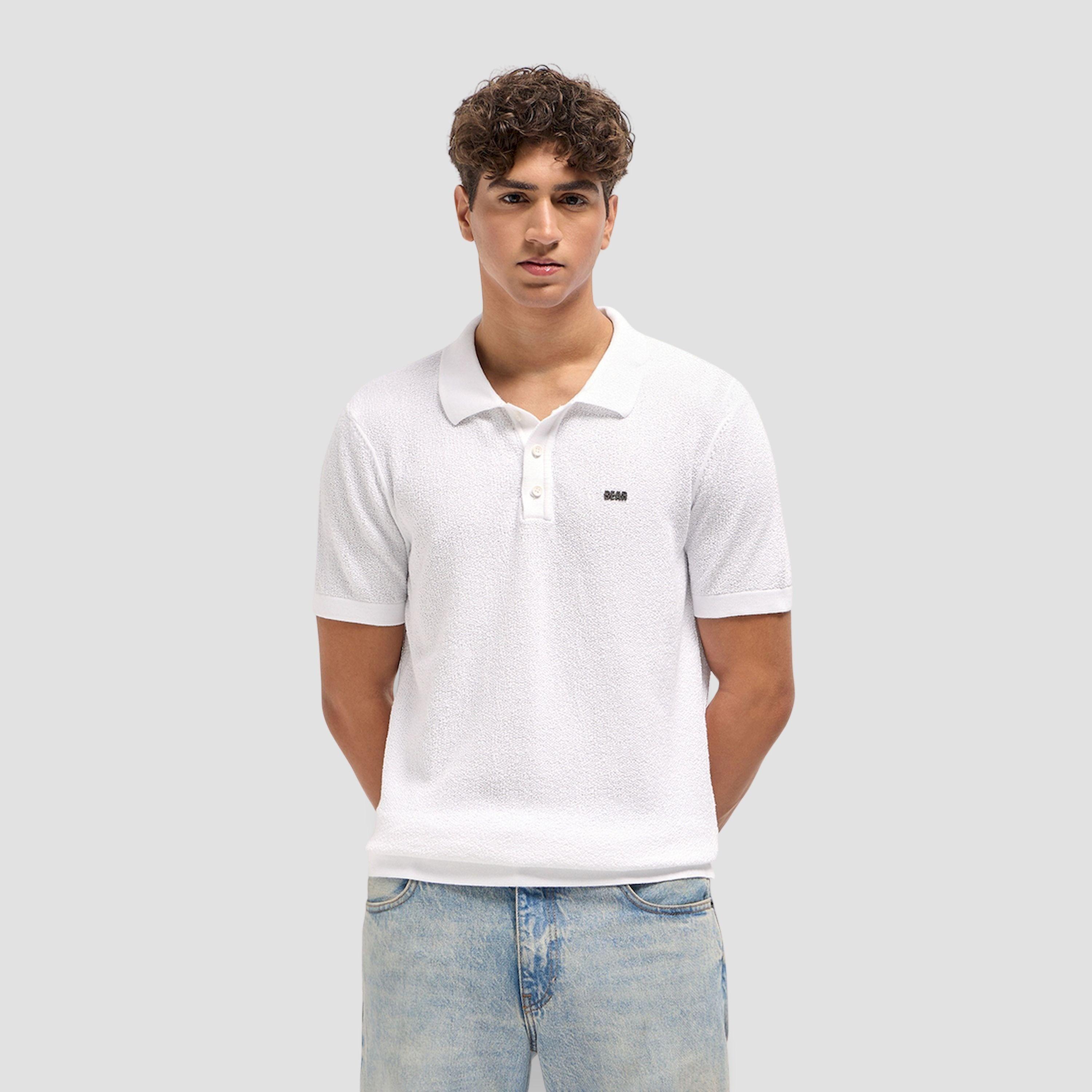 قميص بولو رجالي سادة محبوك بارز الملمس وقصة عادية-men-clothing-tshirtsandpolos-polos-image-1