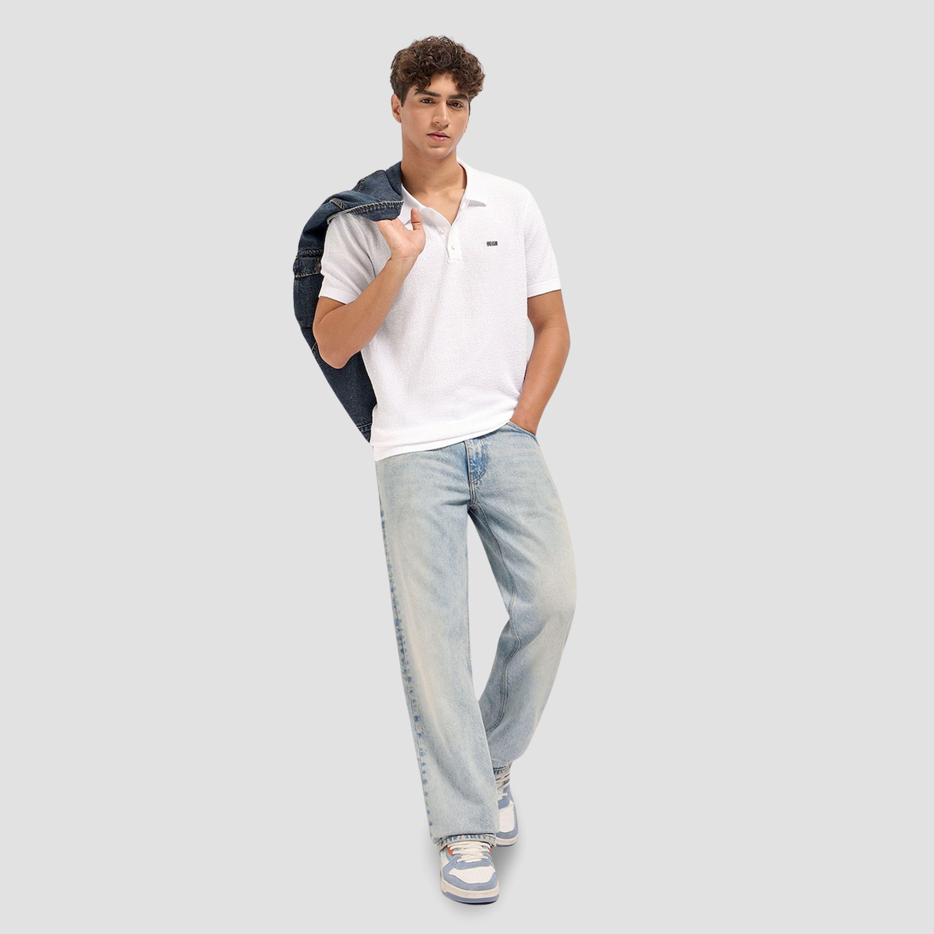 قميص بولو رجالي سادة محبوك بارز الملمس وقصة عادية-men-clothing-tshirtsandpolos-polos-image-2