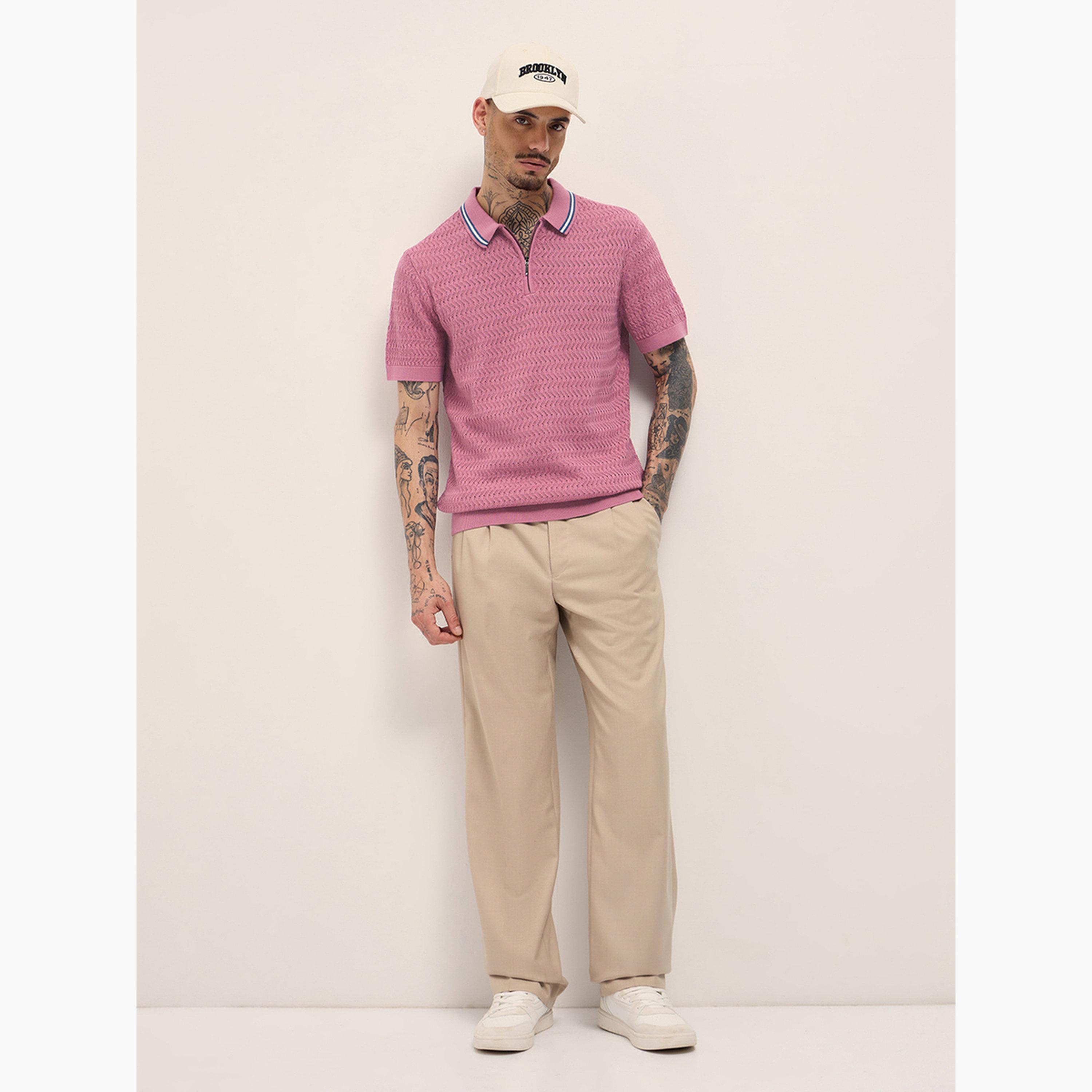 قميص بولو رجالي قطن خالص بارز الملمس وقصة ضيقة-men-clothing-tshirtsandpolos-polos-image-3