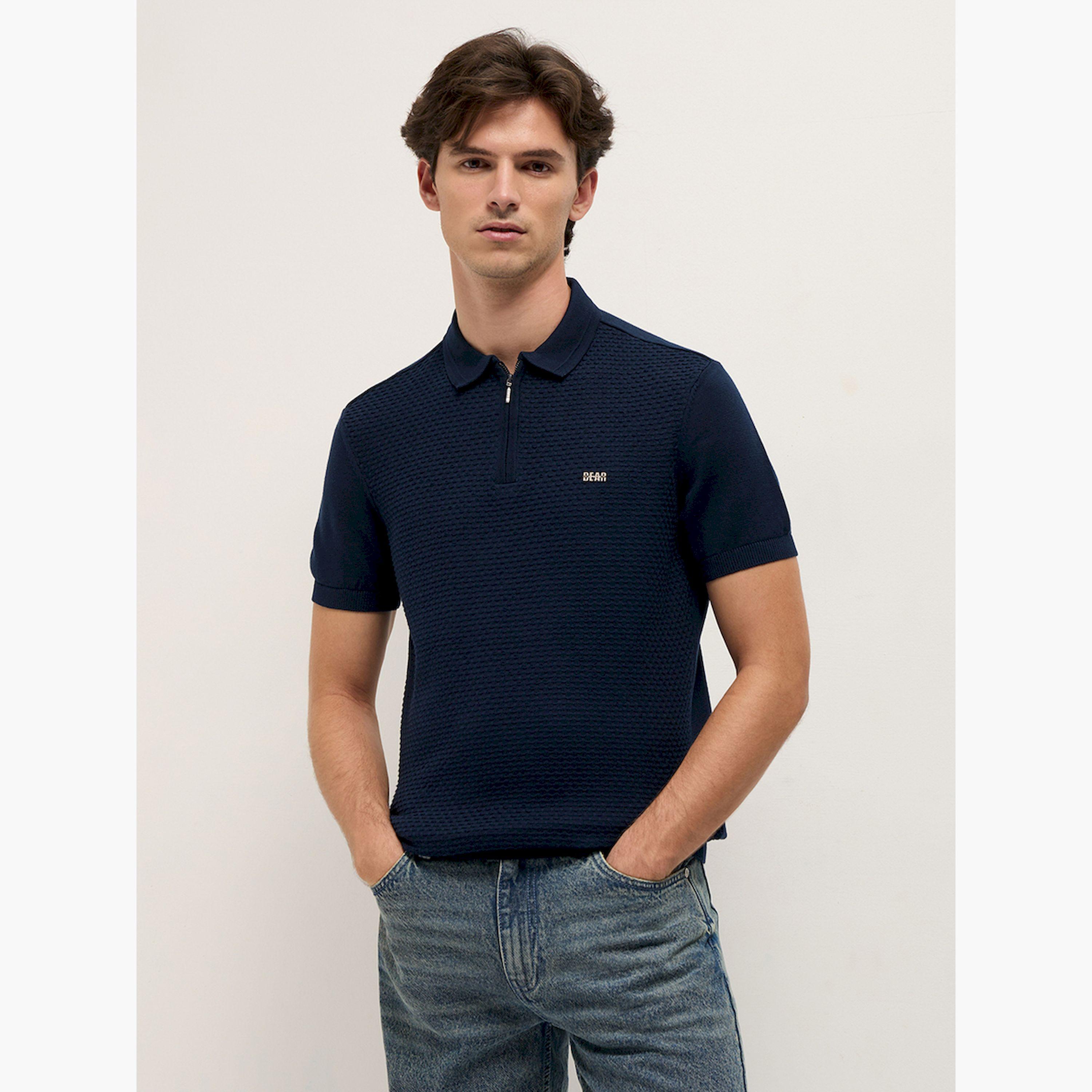قميص بولو رجالي قطن خالص محبوك بارز الملمس وقصة عادية-men-clothing-tshirtsandpolos-polos-image-1