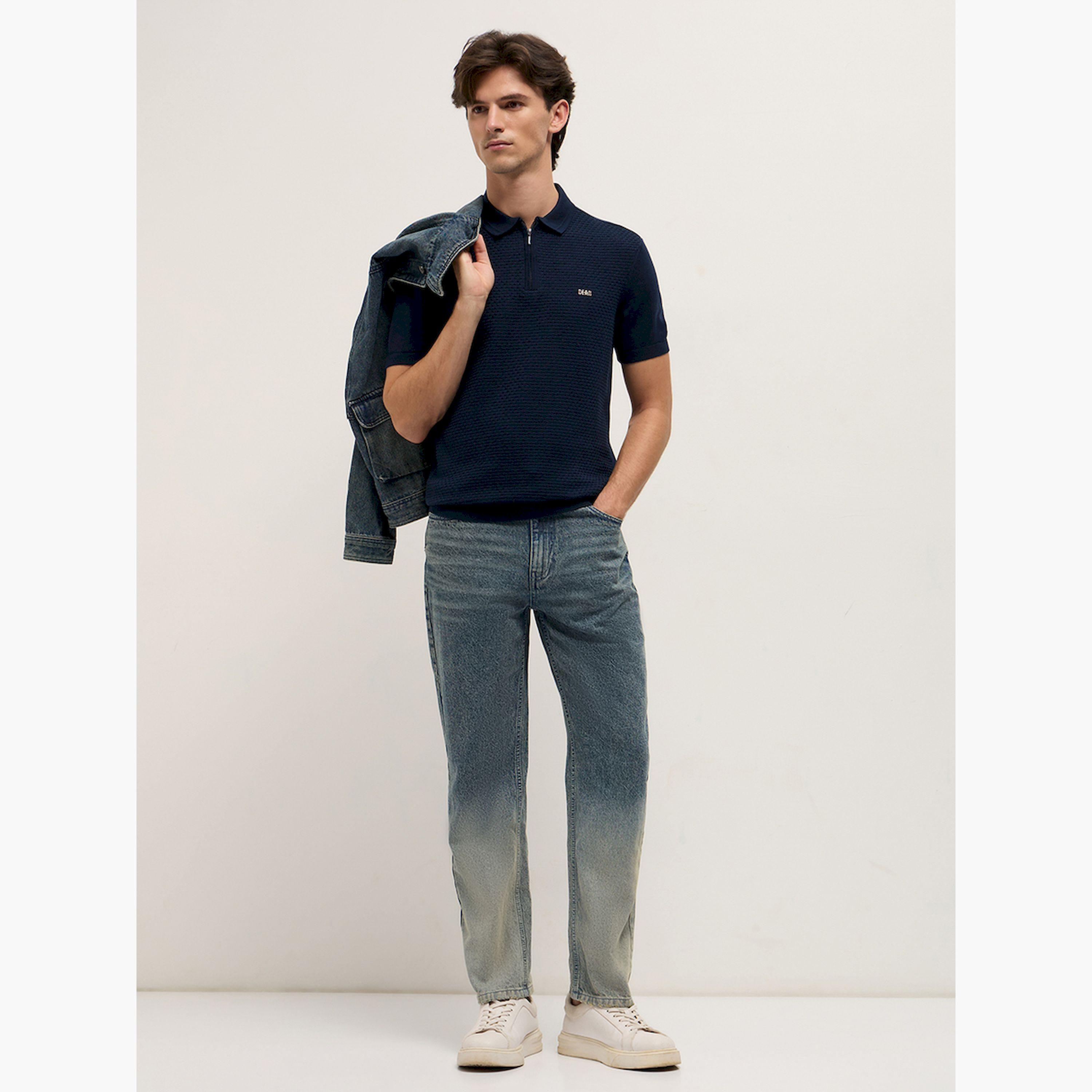 قميص بولو رجالي قطن خالص محبوك بارز الملمس وقصة عادية-men-clothing-tshirtsandpolos-polos-image-2