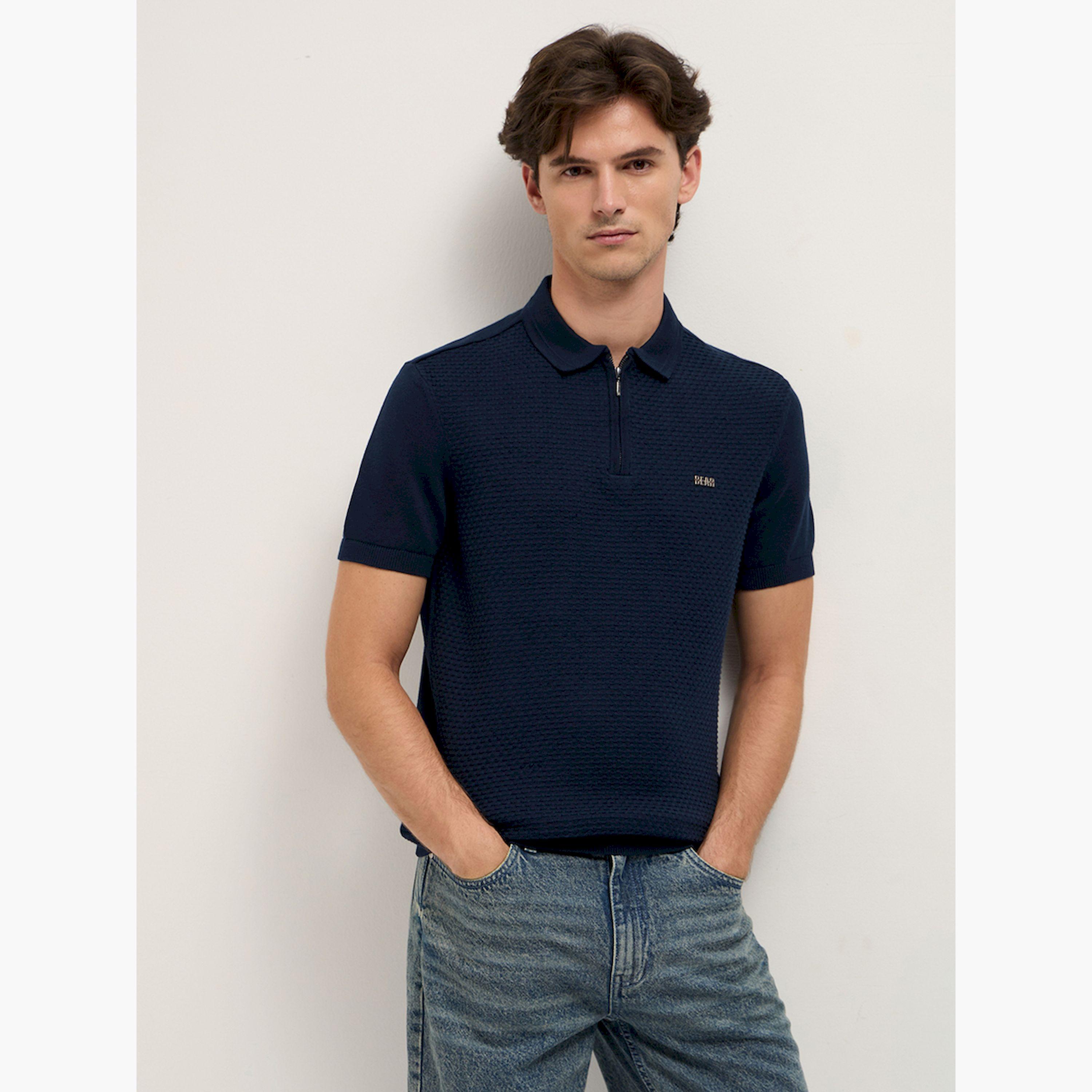 قميص بولو رجالي قطن خالص محبوك بارز الملمس وقصة عادية-men-clothing-tshirtsandpolos-polos-image-3