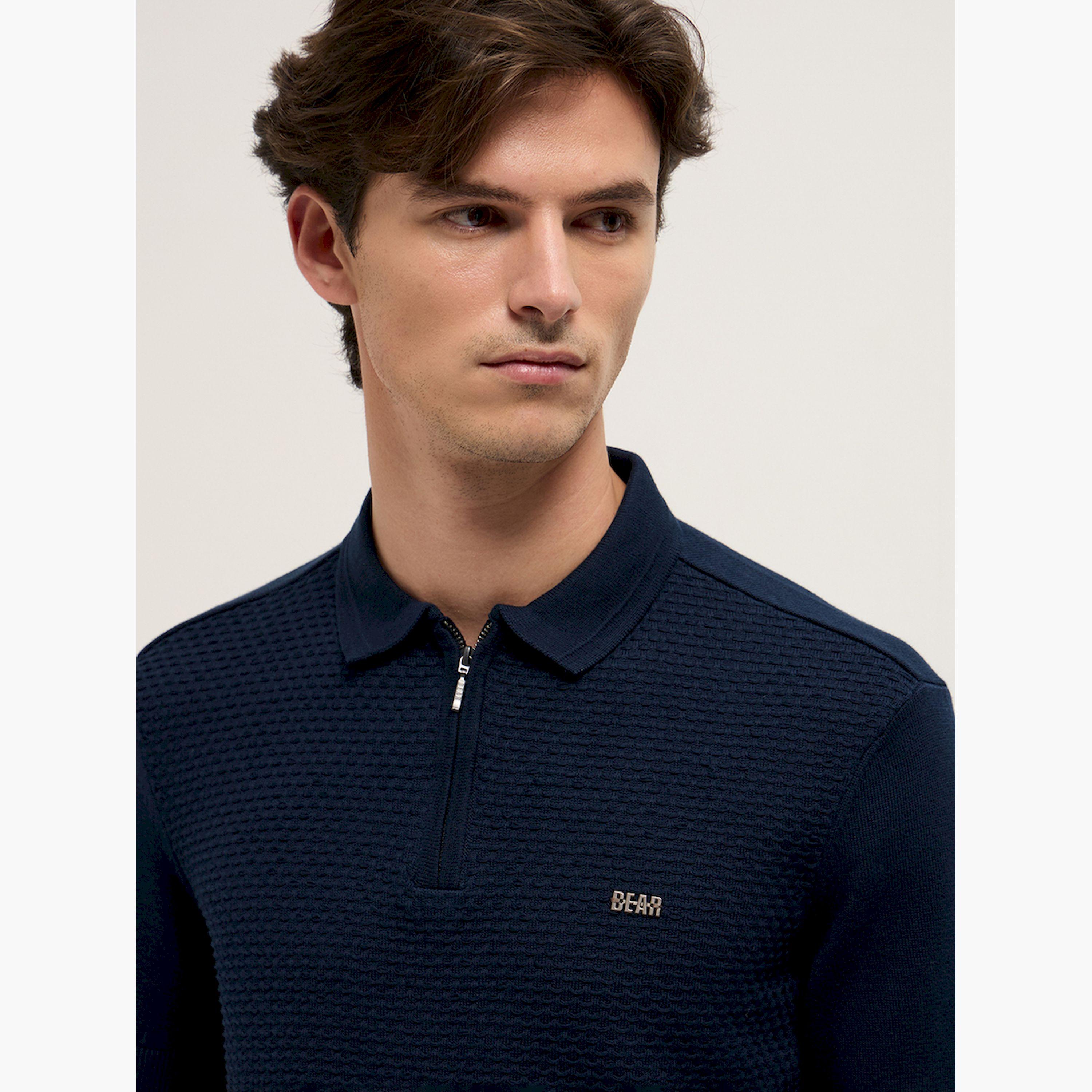 قميص بولو رجالي قطن خالص محبوك بارز الملمس وقصة عادية-men-clothing-tshirtsandpolos-polos-image-6
