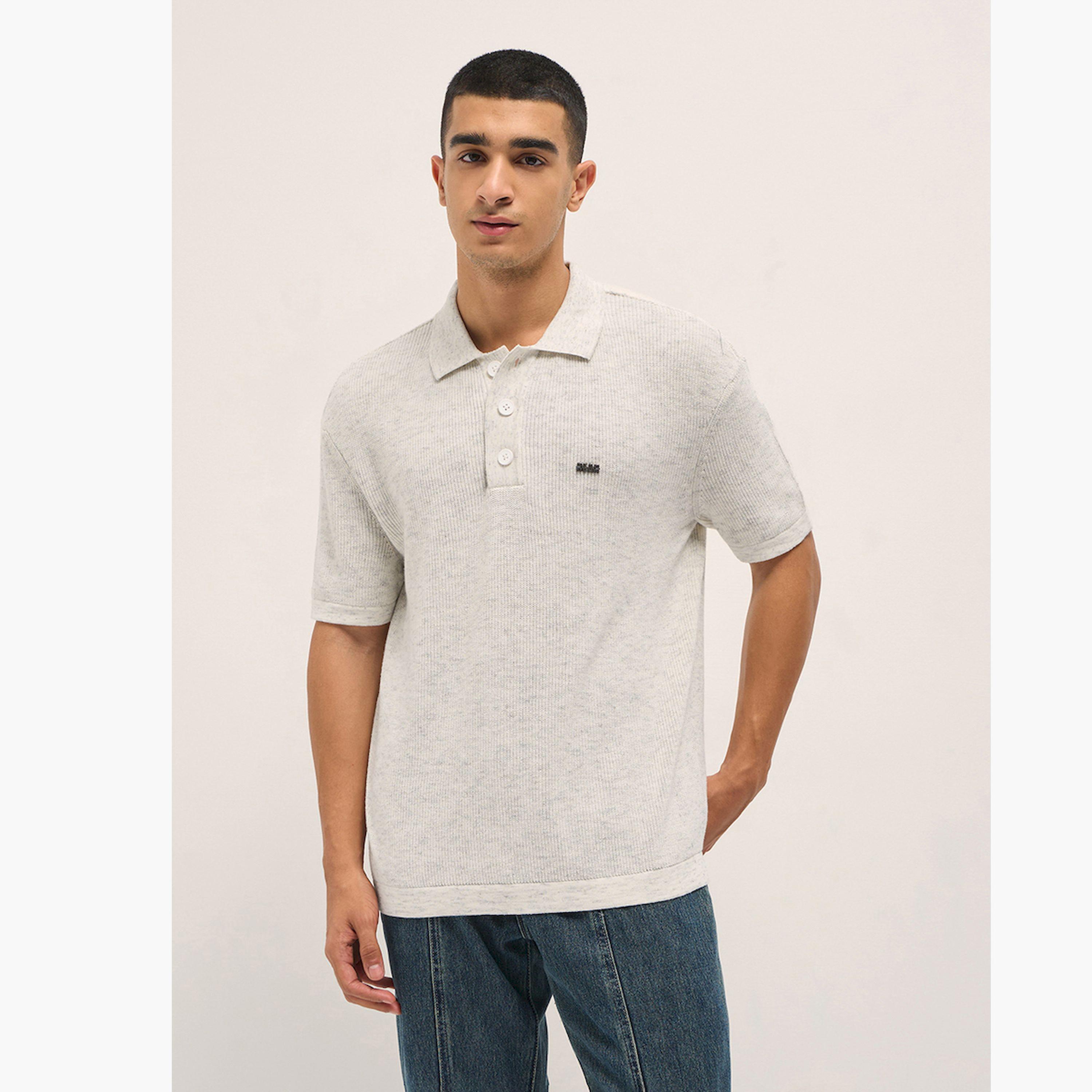 قميص بولو رجالي قطني محبوك سادة وقصة مريحة-men-clothing-tshirtsandpolos-polos-image-1