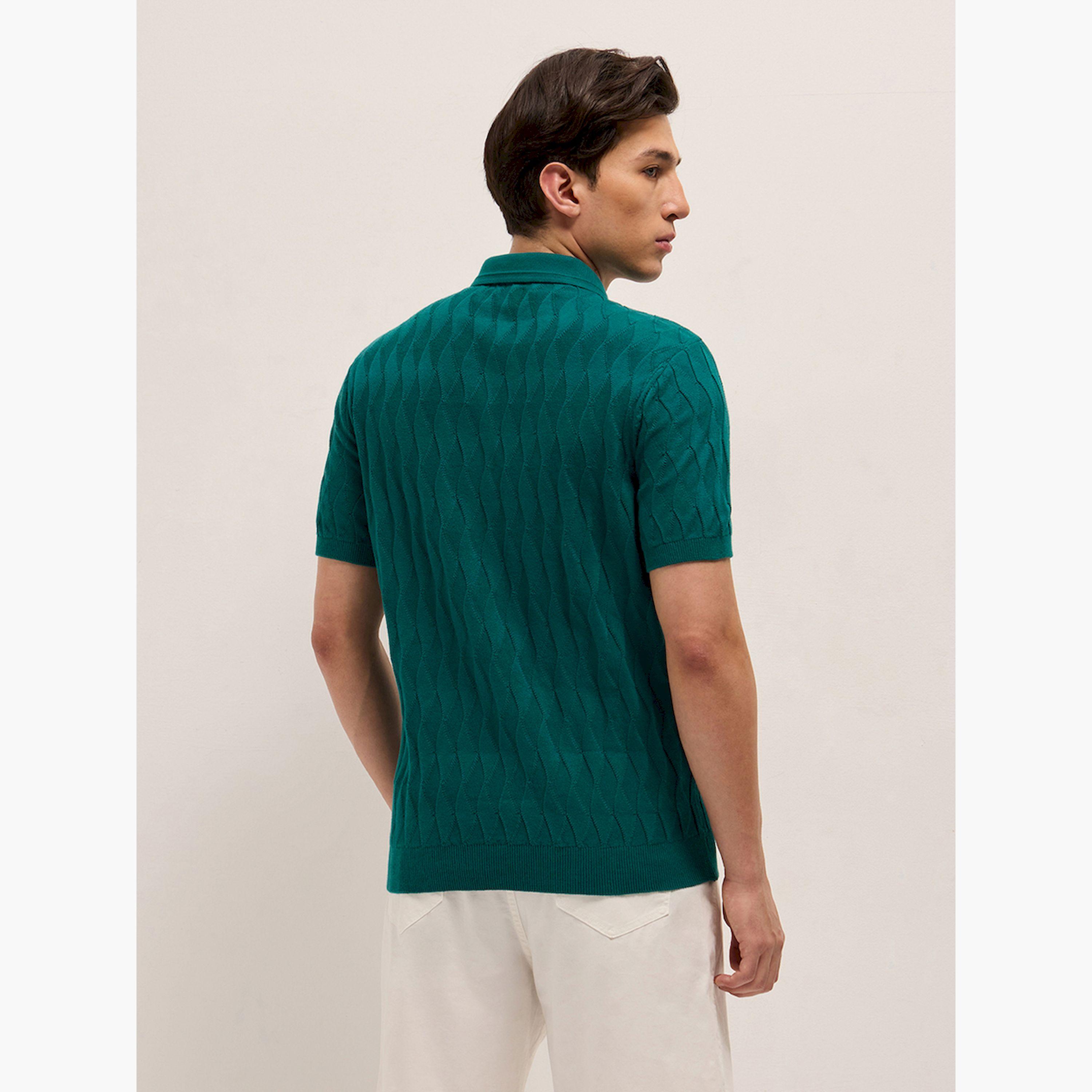 قميص بولو رجالي قطن خالص محبوك بارز الملمس وقصة ضيقة-men-clothing-tshirtsandpolos-polos-image-4