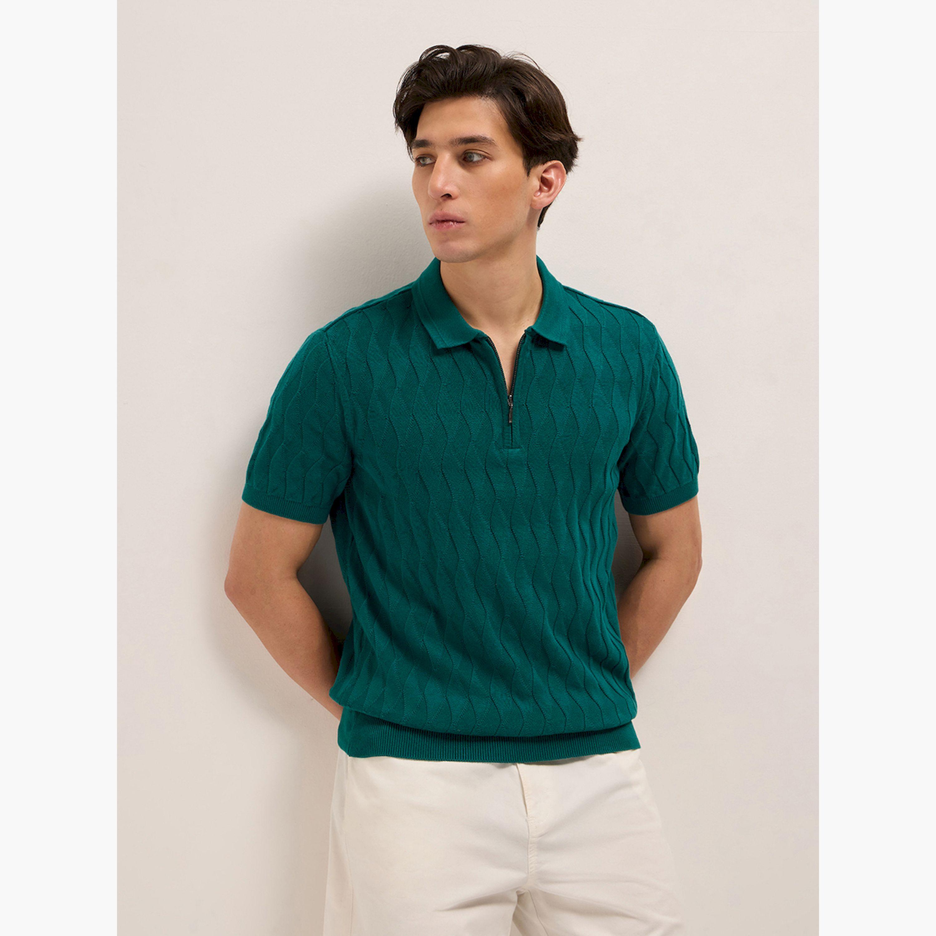 The Bear House X Styli Men Pure Cotton Textured Flat Knit Slim Fit Polo-men-clothing-tshirtsandpolos-polos-image-5