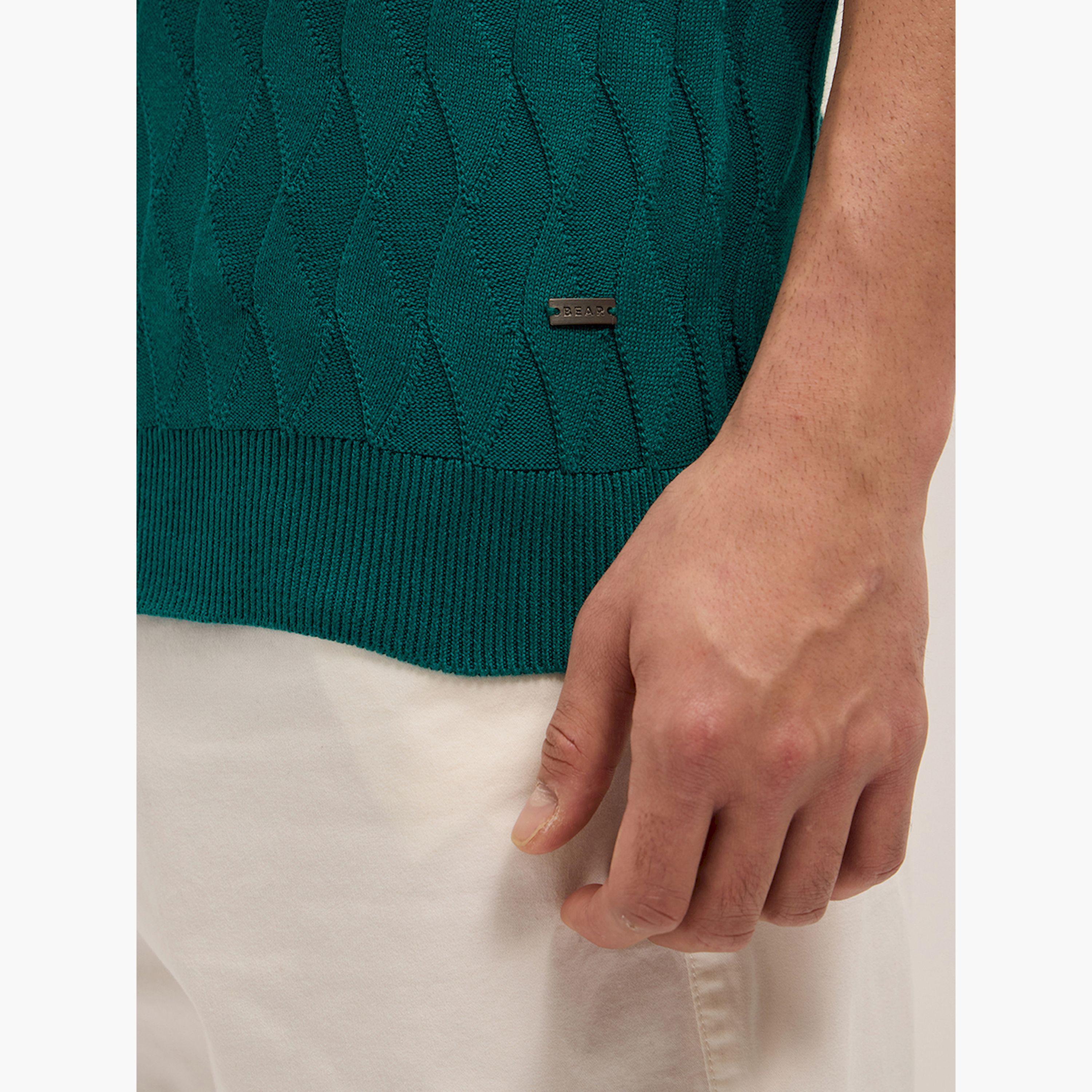 قميص بولو رجالي قطن خالص محبوك بارز الملمس وقصة ضيقة-men-clothing-tshirtsandpolos-polos-image-6