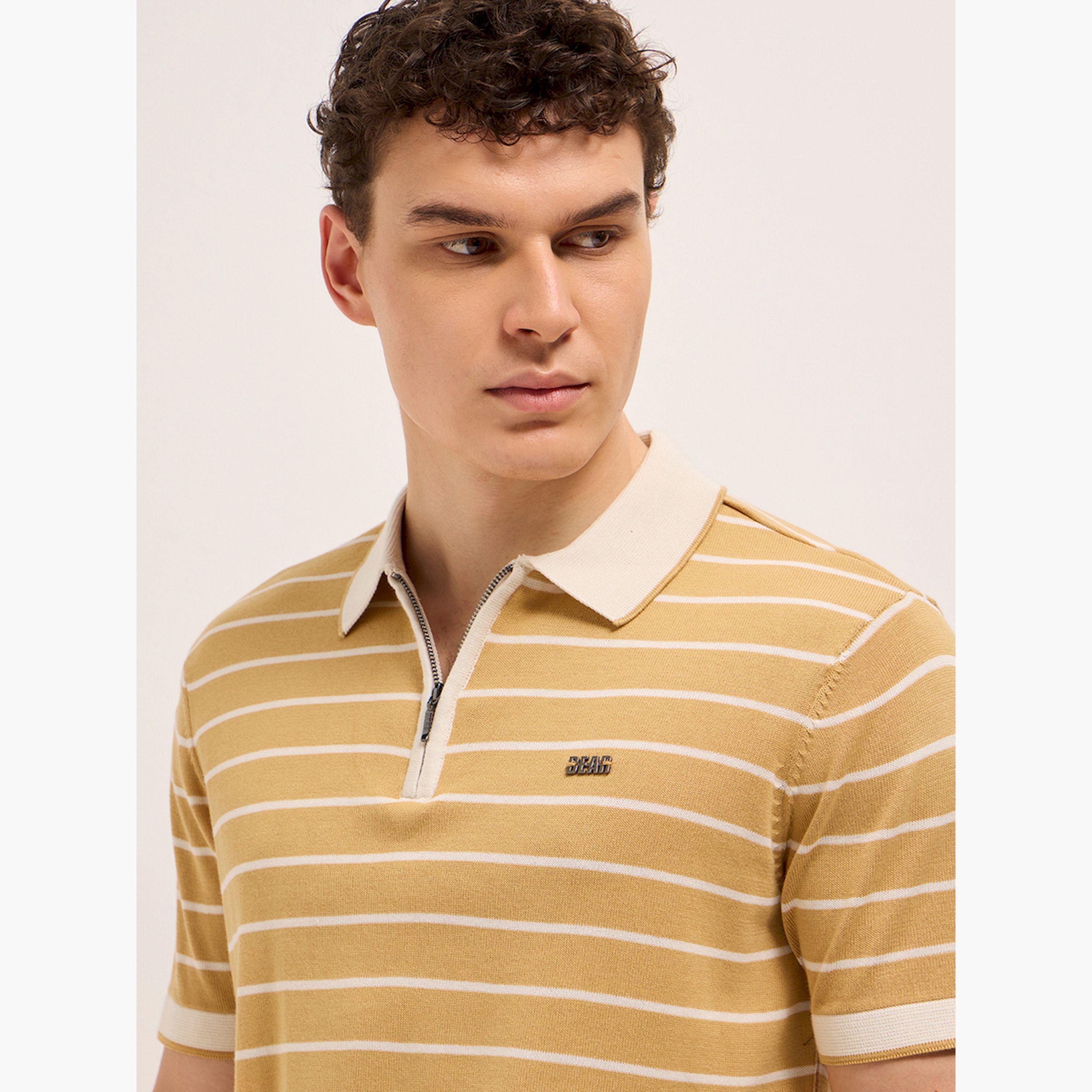 قميص بولو رجالي قطني مخطط وقصة ضيقة-men-clothing-tshirtsandpolos-polos-image-3