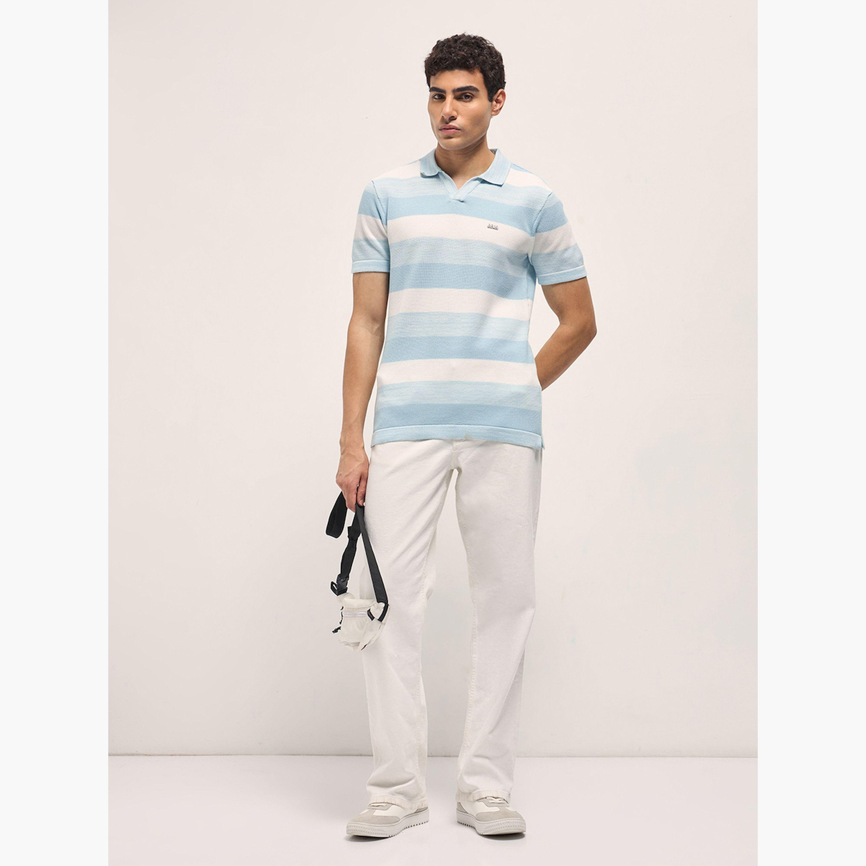 قميص بولو رجالي قطن خالص محبوك مخطط وقصة ضيقة-men-clothing-tshirtsandpolos-polos-image-2