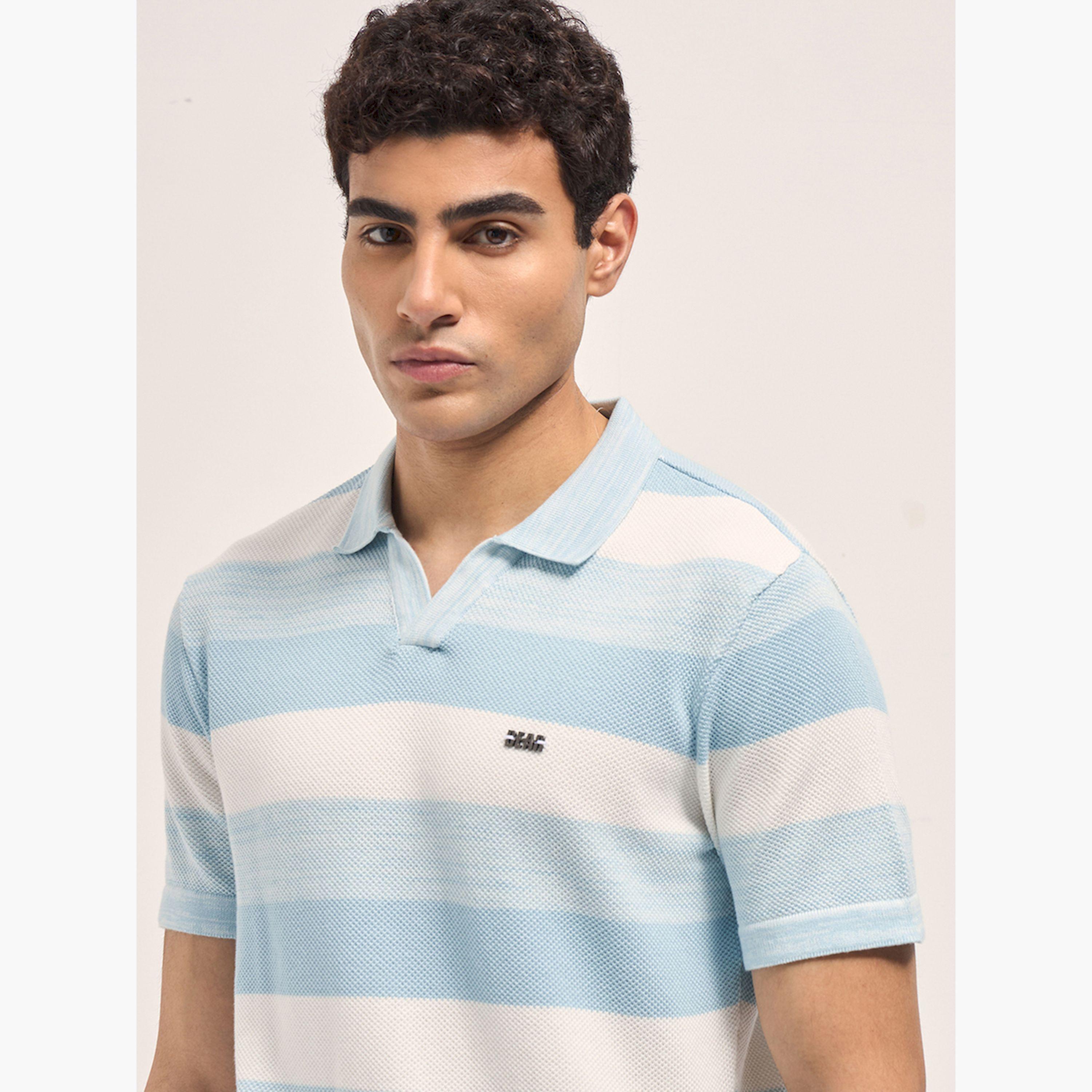 قميص بولو رجالي قطن خالص محبوك مخطط وقصة ضيقة-men-clothing-tshirtsandpolos-polos-image-3