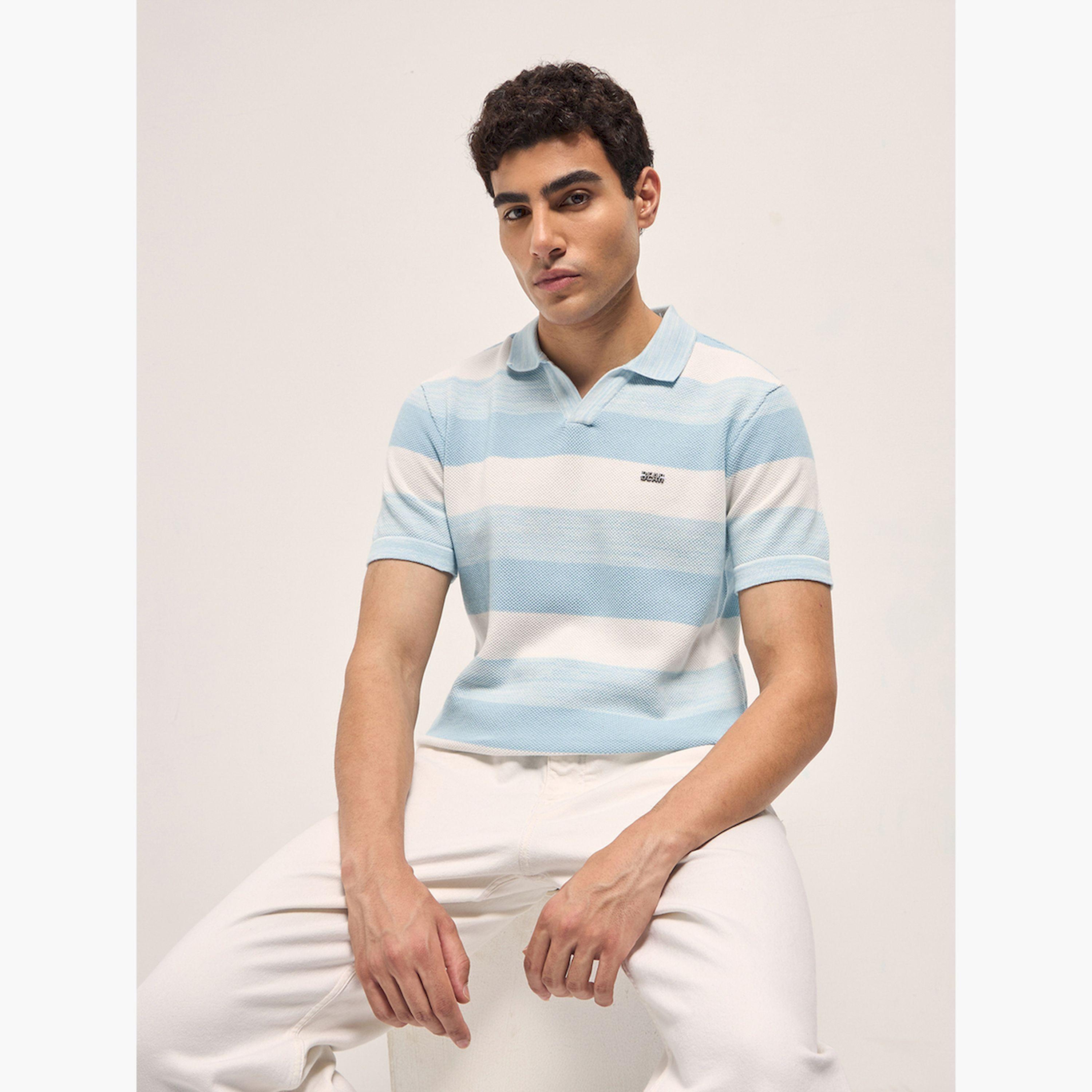 قميص بولو رجالي قطن خالص محبوك مخطط وقصة ضيقة-men-clothing-tshirtsandpolos-polos-image-4