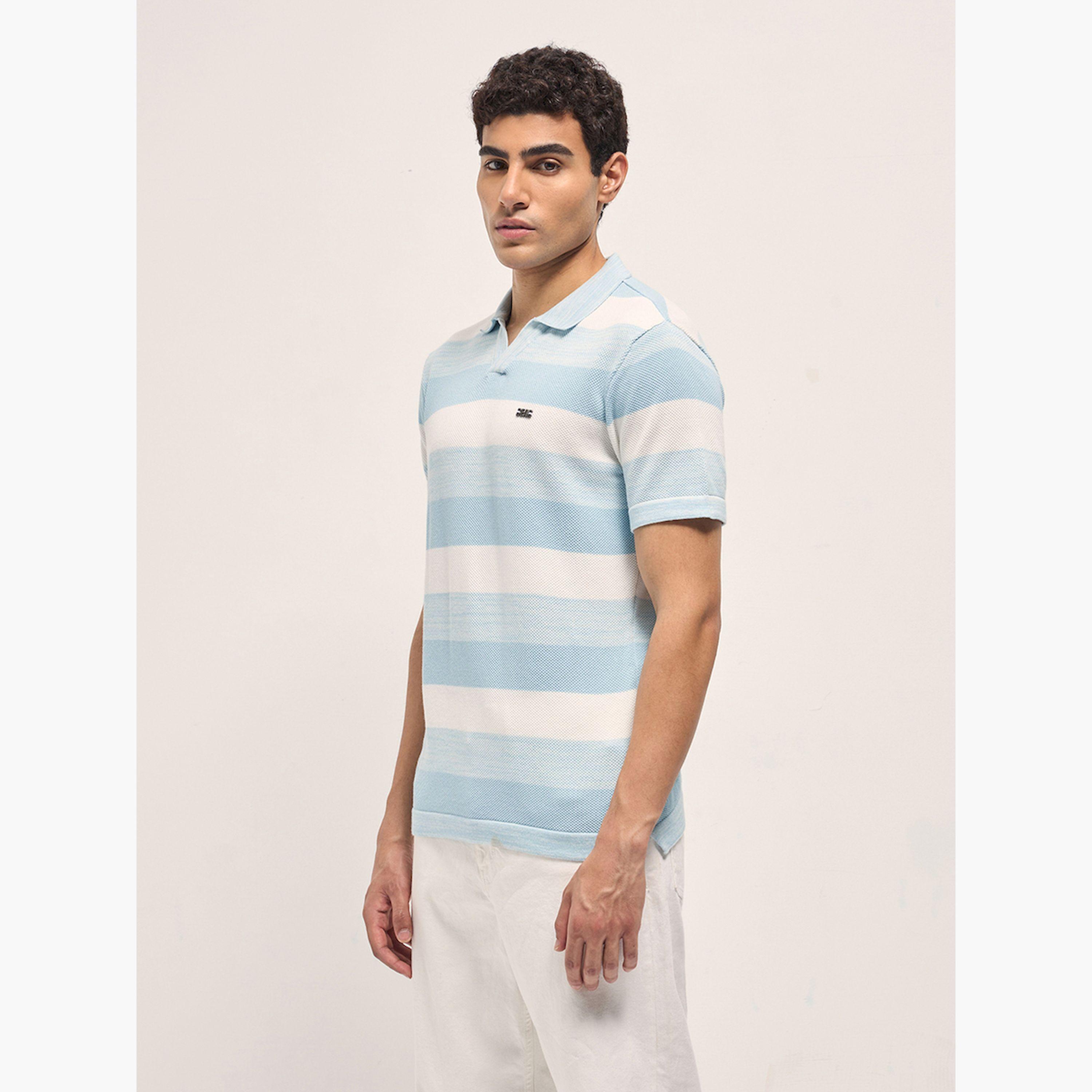 قميص بولو رجالي قطن خالص محبوك مخطط وقصة ضيقة-men-clothing-tshirtsandpolos-polos-image-6