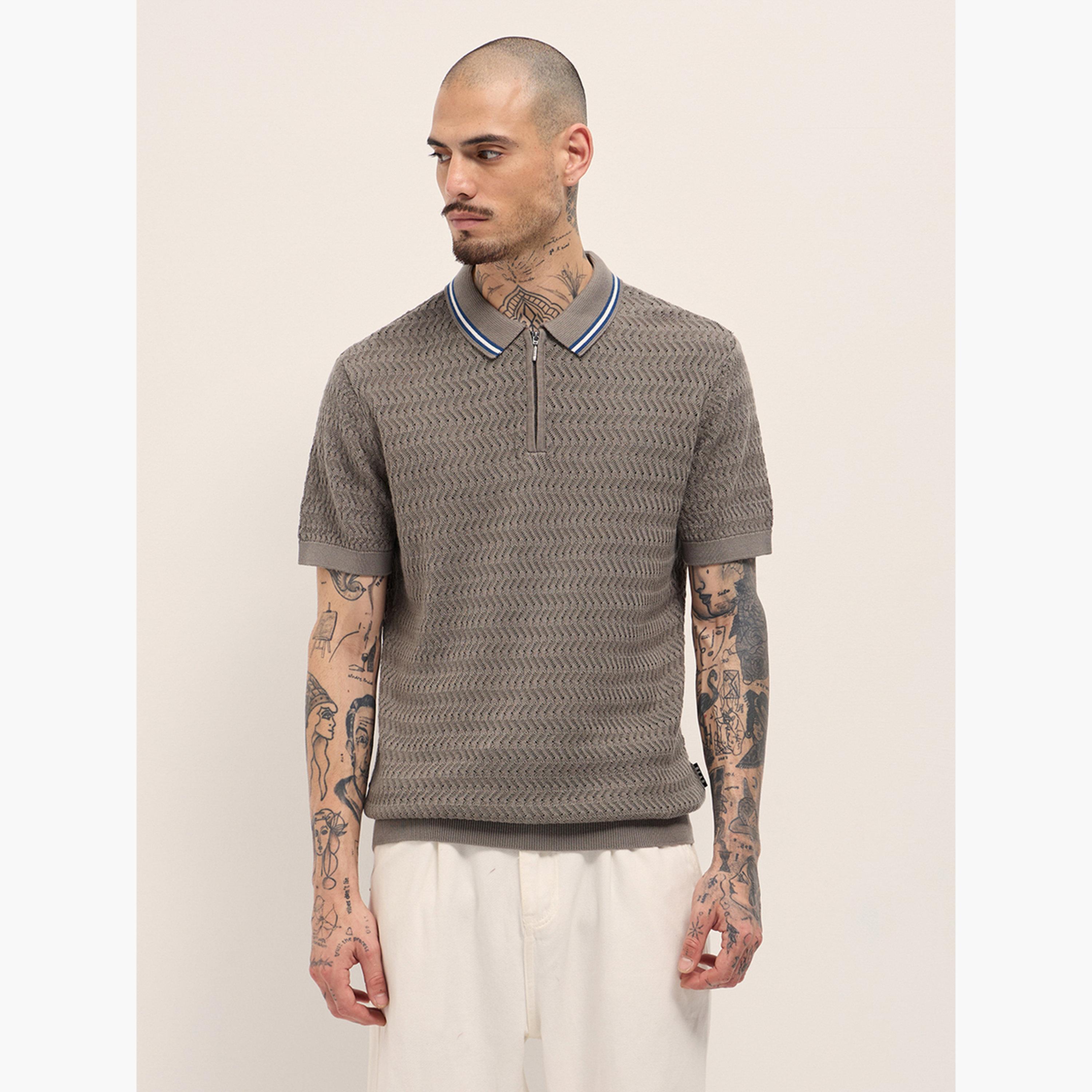 The Bear House X Styli Men Pure Cotton Textured Slim Fit Polo-men-clothing-tshirtsandpolos-polos-image-1