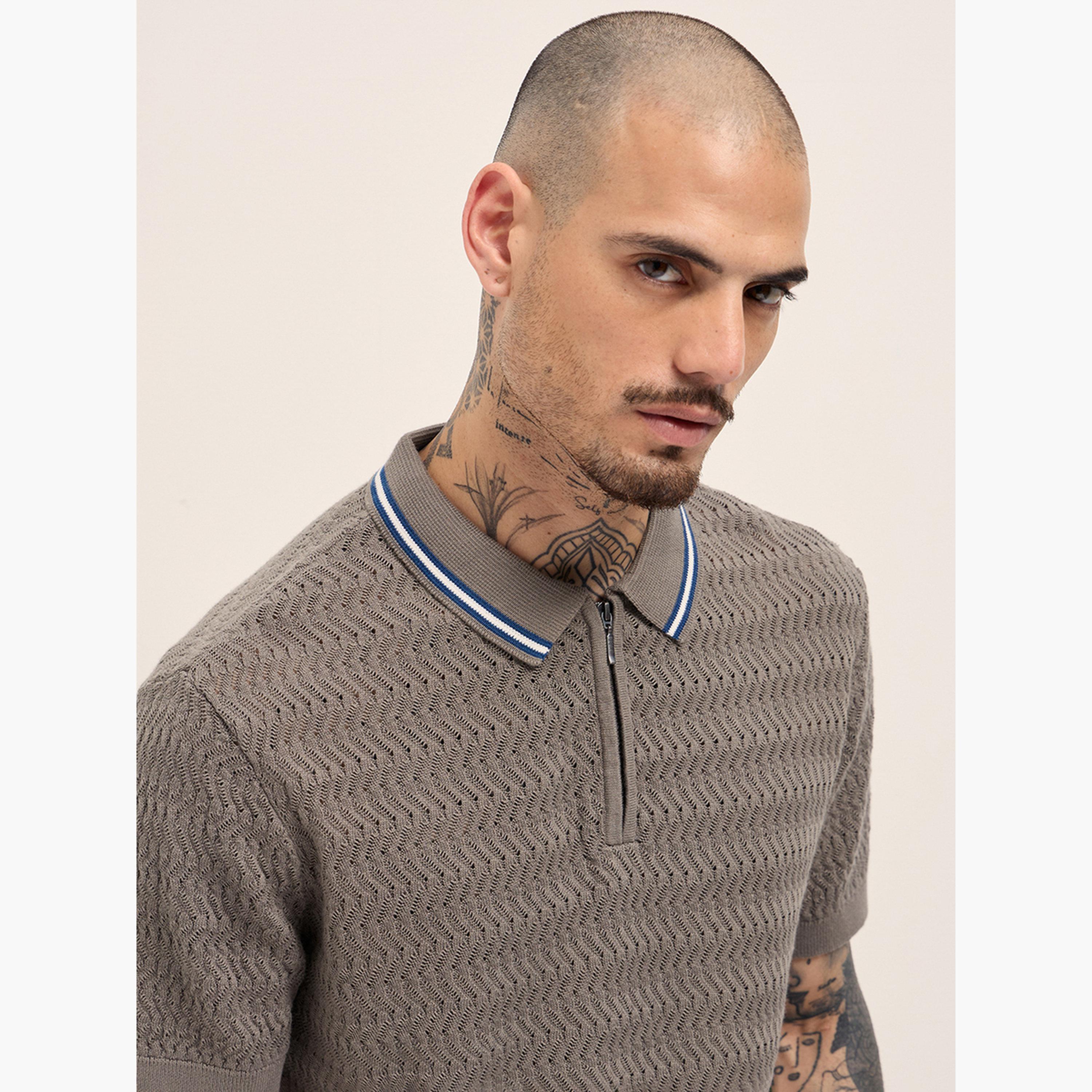 قميص بولو رجالي قطن خالص بارز الملمس وقصة ضيقة-men-clothing-tshirtsandpolos-polos-image-2