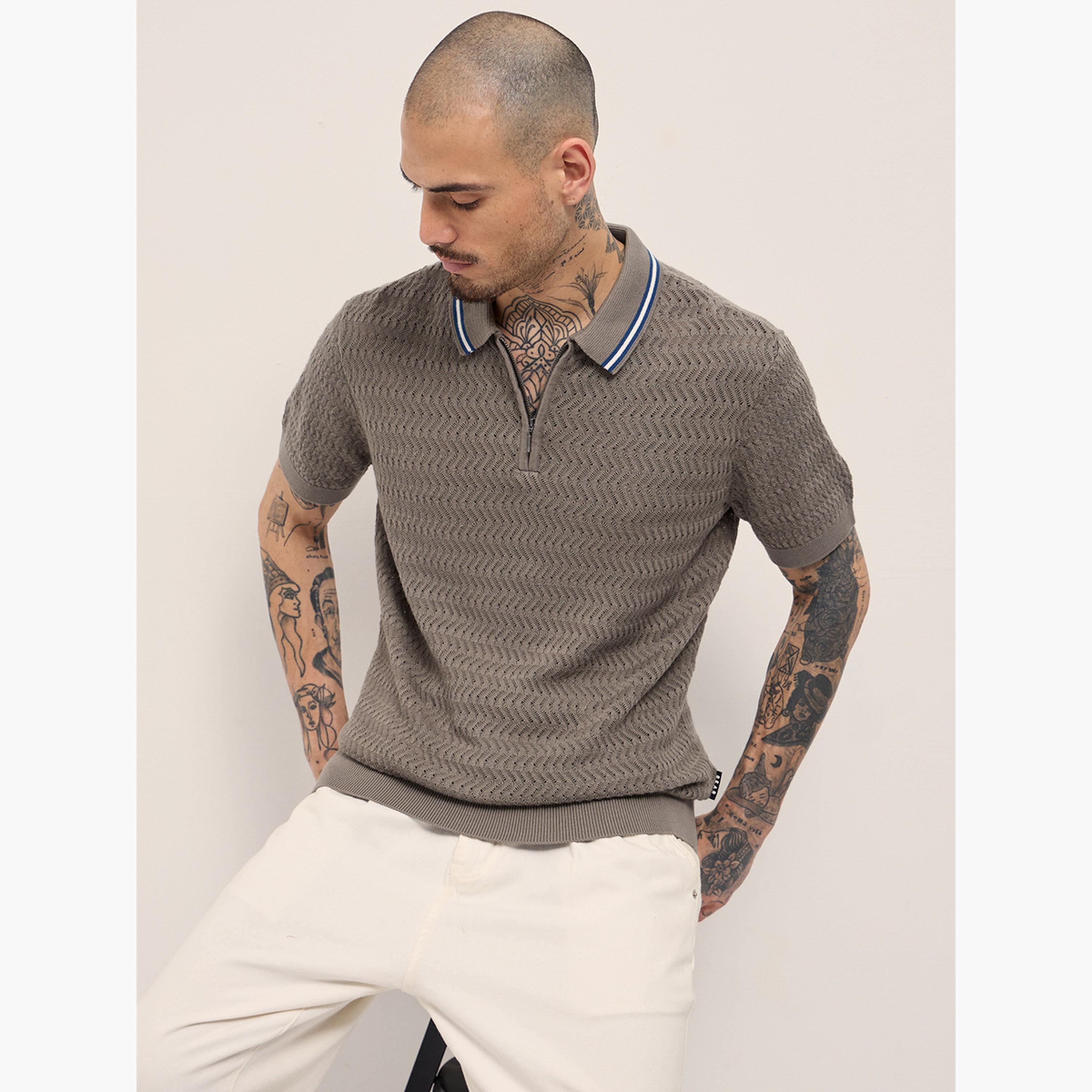 قميص بولو رجالي قطن خالص بارز الملمس وقصة ضيقة-men-clothing-tshirtsandpolos-polos-image-6