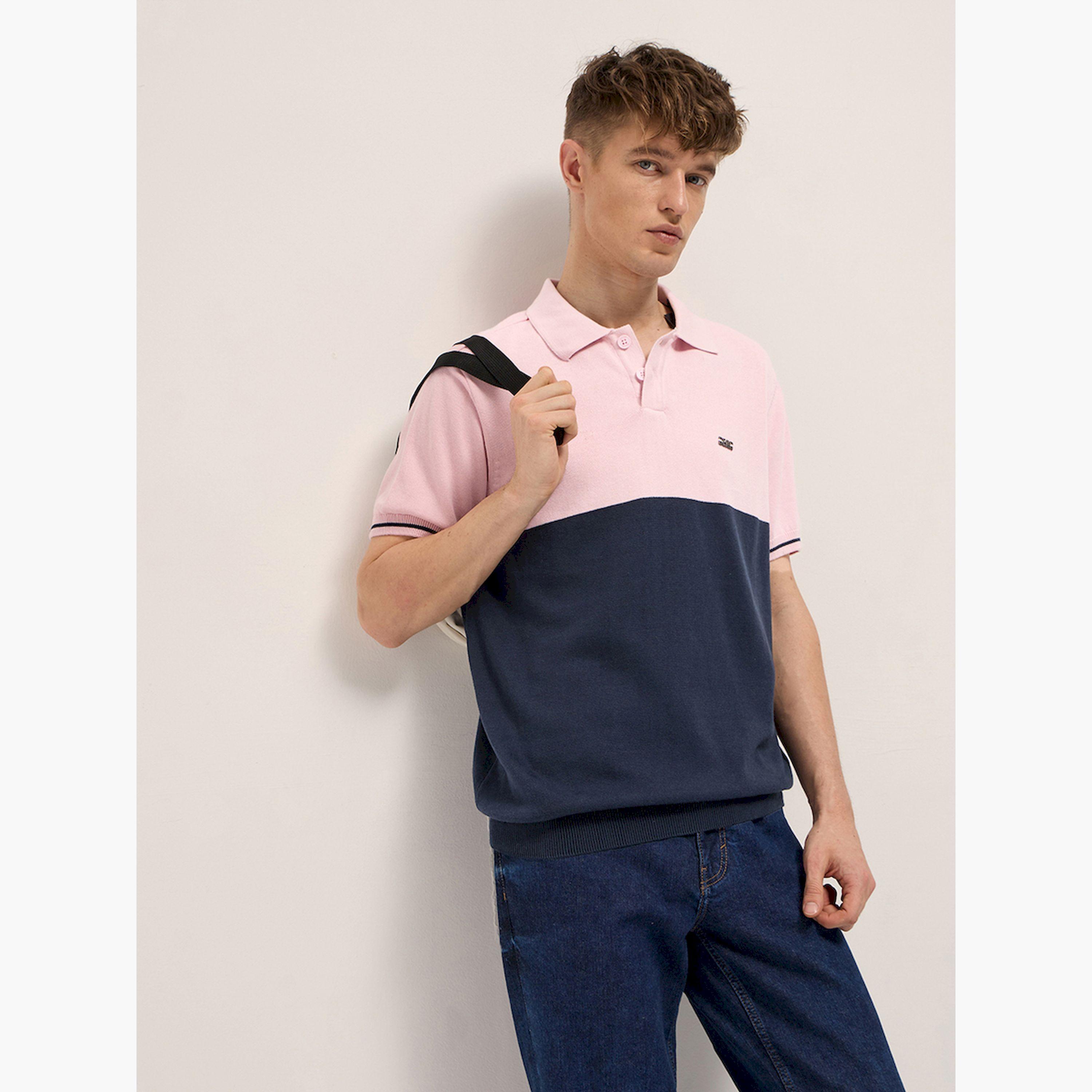 قميص بولو رجالي قطن خالص بتصميم كتل الألوان-men-clothing-tshirtsandpolos-polos-image-4