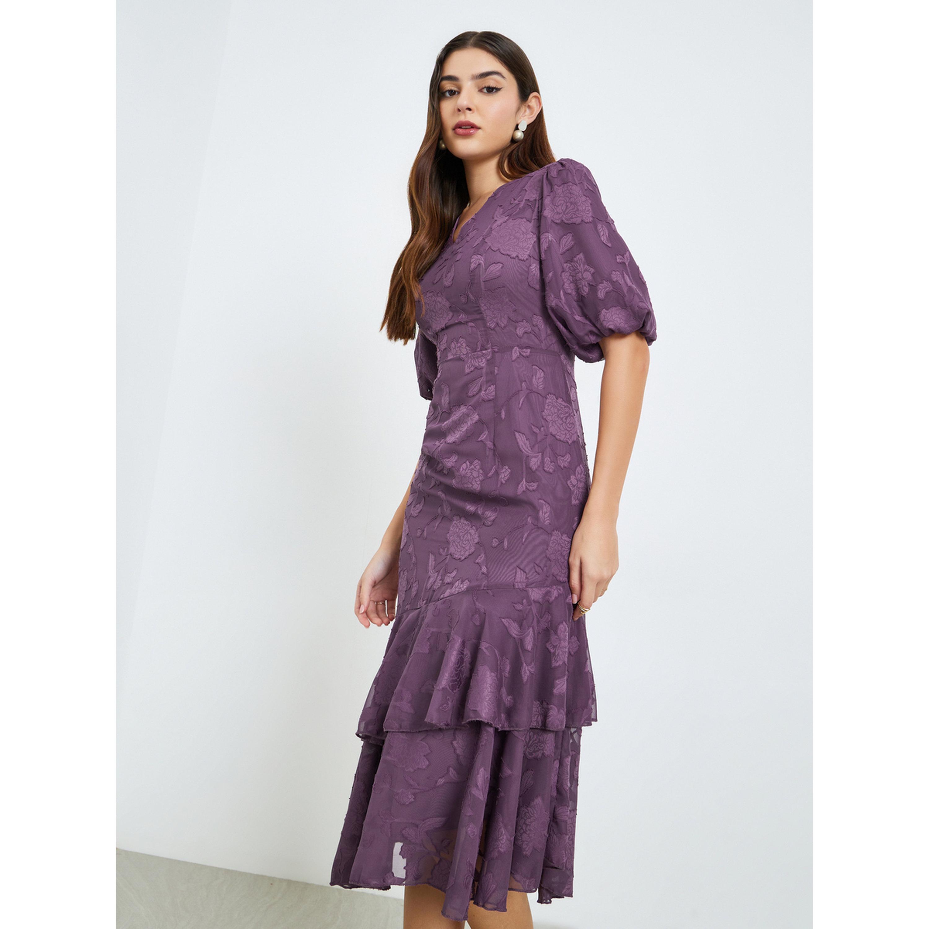 فستان ميدي حورية البحر بأكمام منفوخة-women-clothing-dresses-image-2
