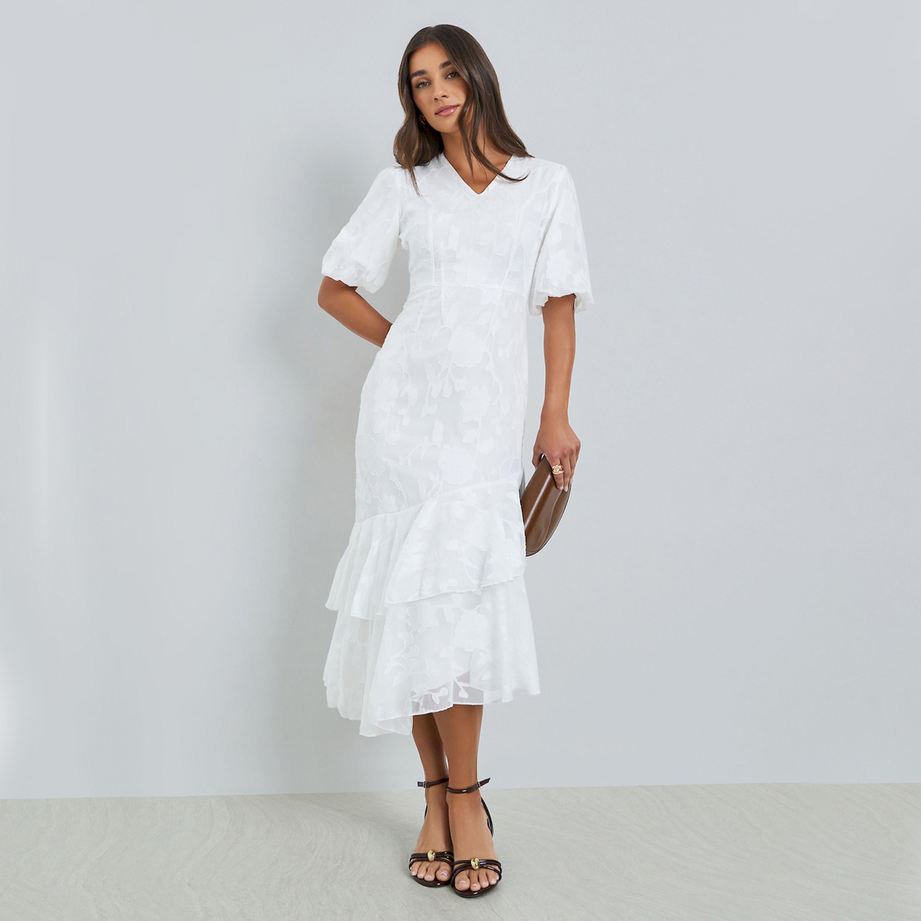Styli White Jacquard Mermaid Hem Midi Dress-women-clothing-dresses-image-1