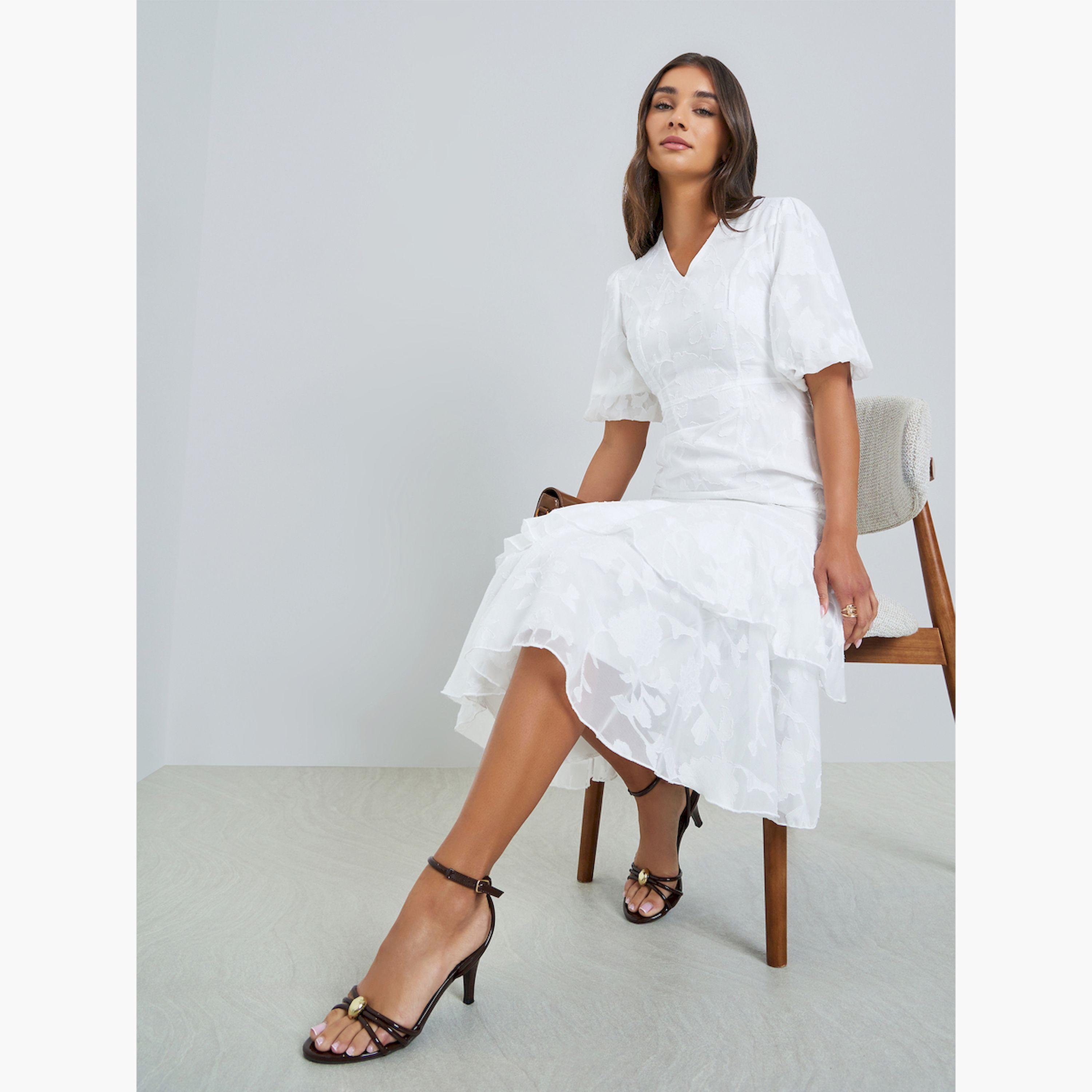 Styli White Jacquard Mermaid Hem Midi Dress-women-clothing-dresses-image-2