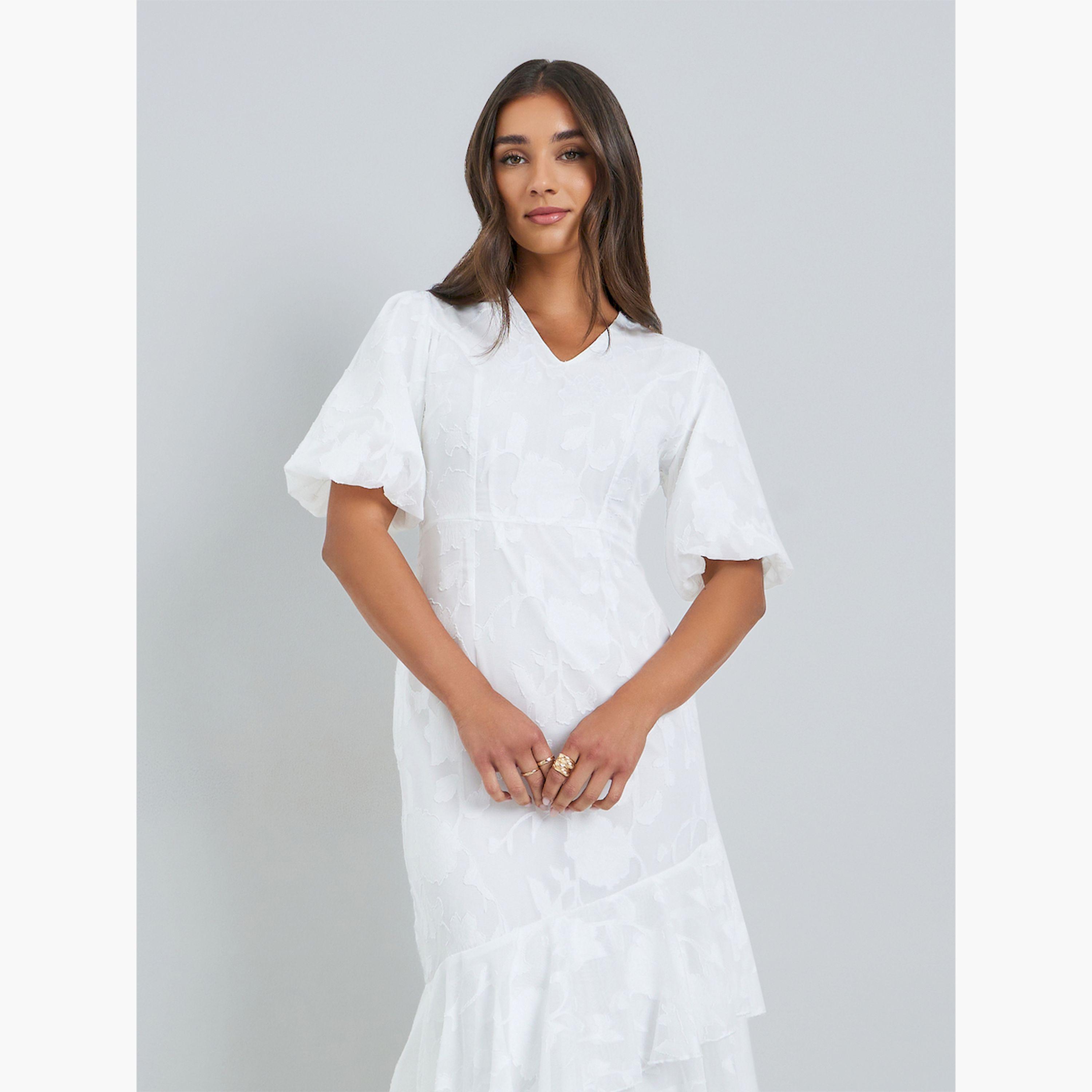 Styli White Jacquard Mermaid Hem Midi Dress-women-clothing-dresses-image-3
