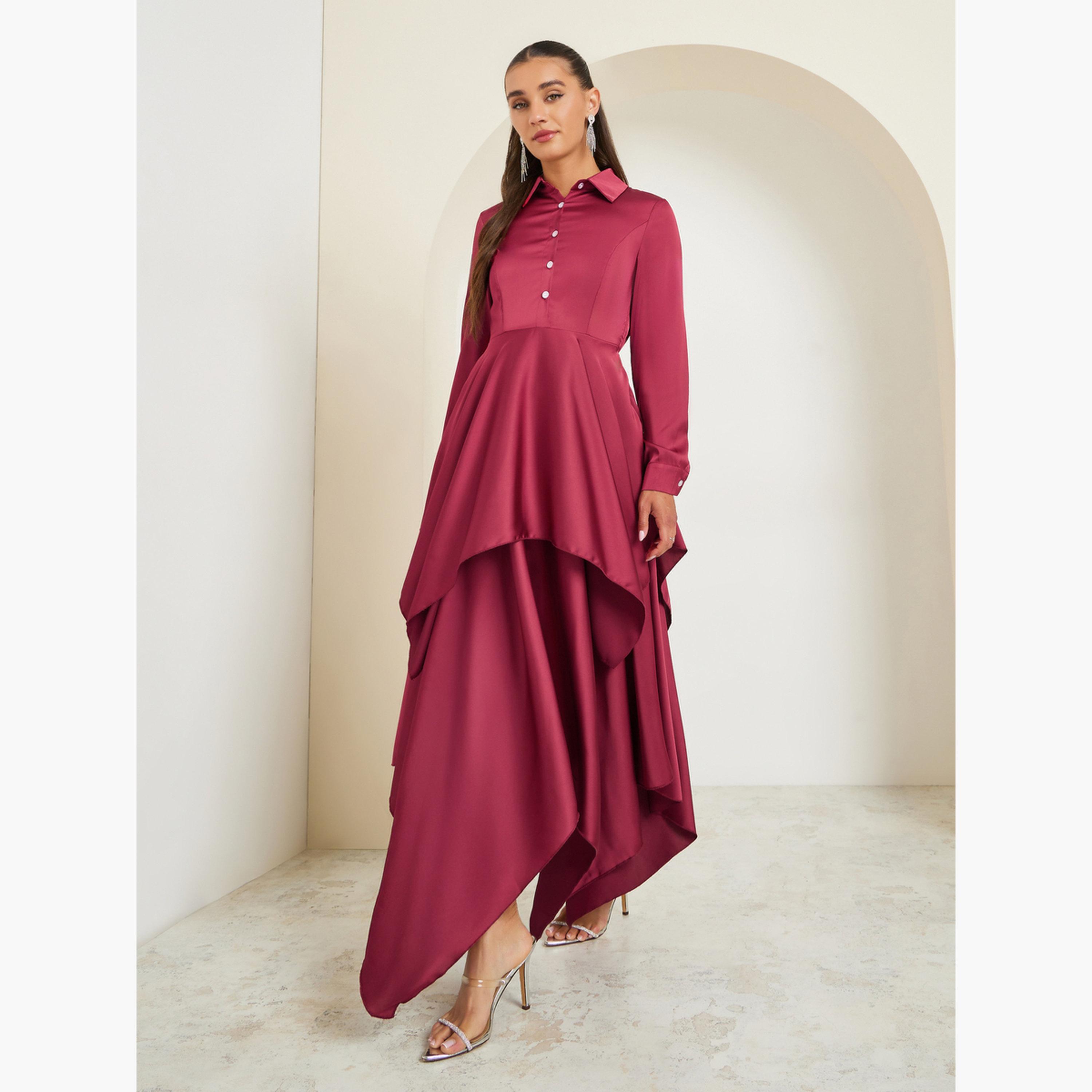 Styli Women Satin Asymmetric Hem Layered Maxi Dress-women-clothing-dresses-image-1