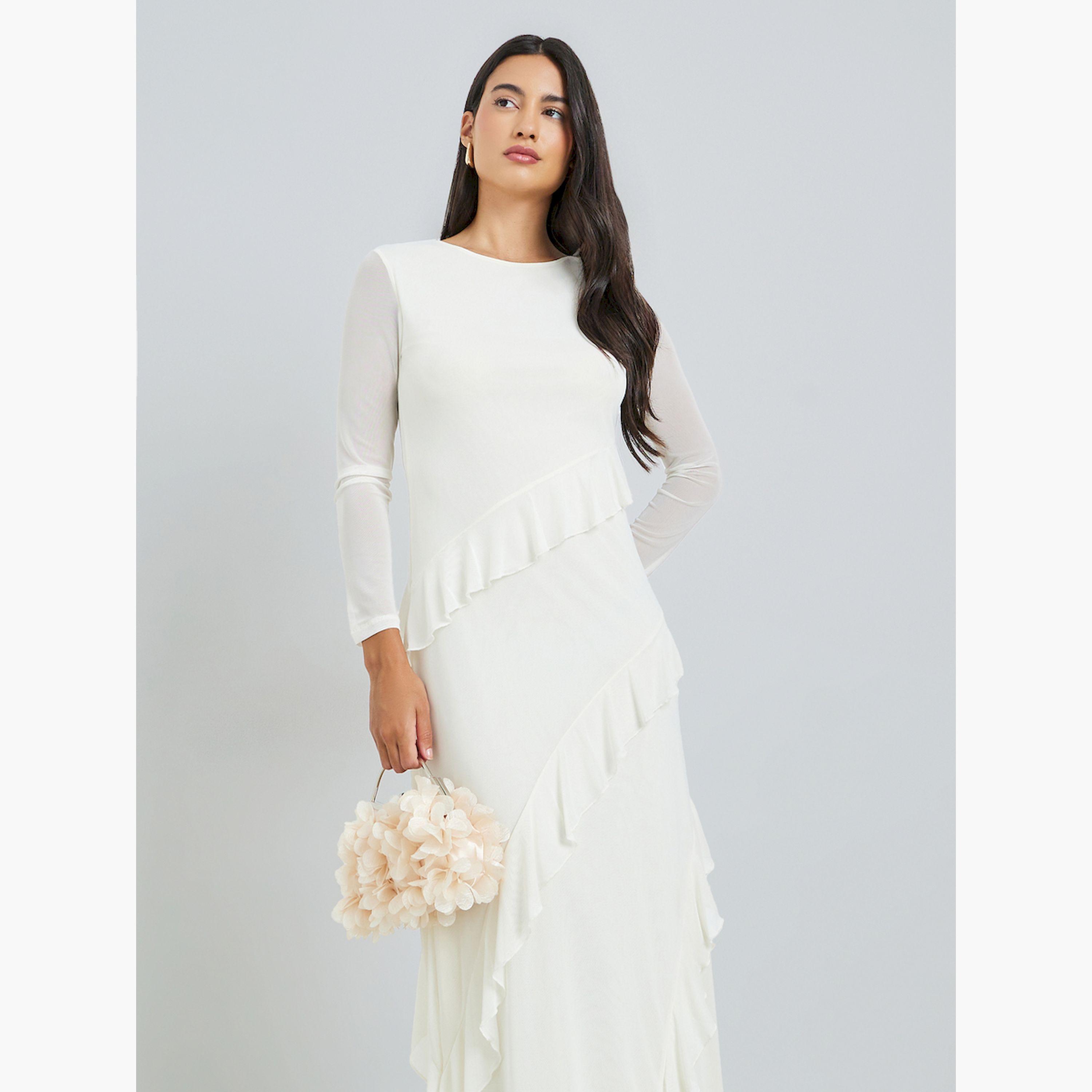 فستان ماكسي ضيق بكشكش وأكمام شفافة-women-clothing-dresses-image-2