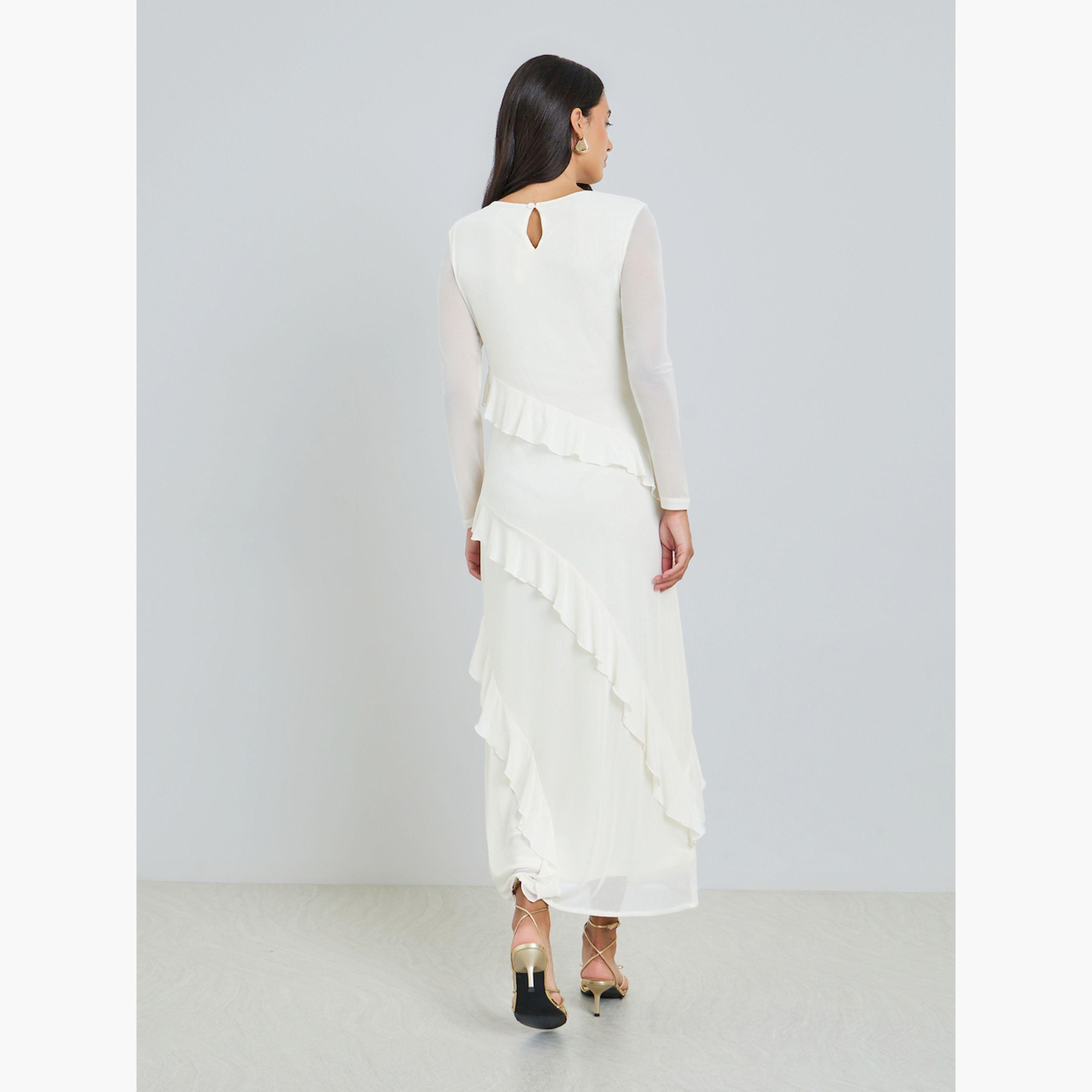 فستان ماكسي ضيق بكشكش وأكمام شفافة-women-clothing-dresses-image-5
