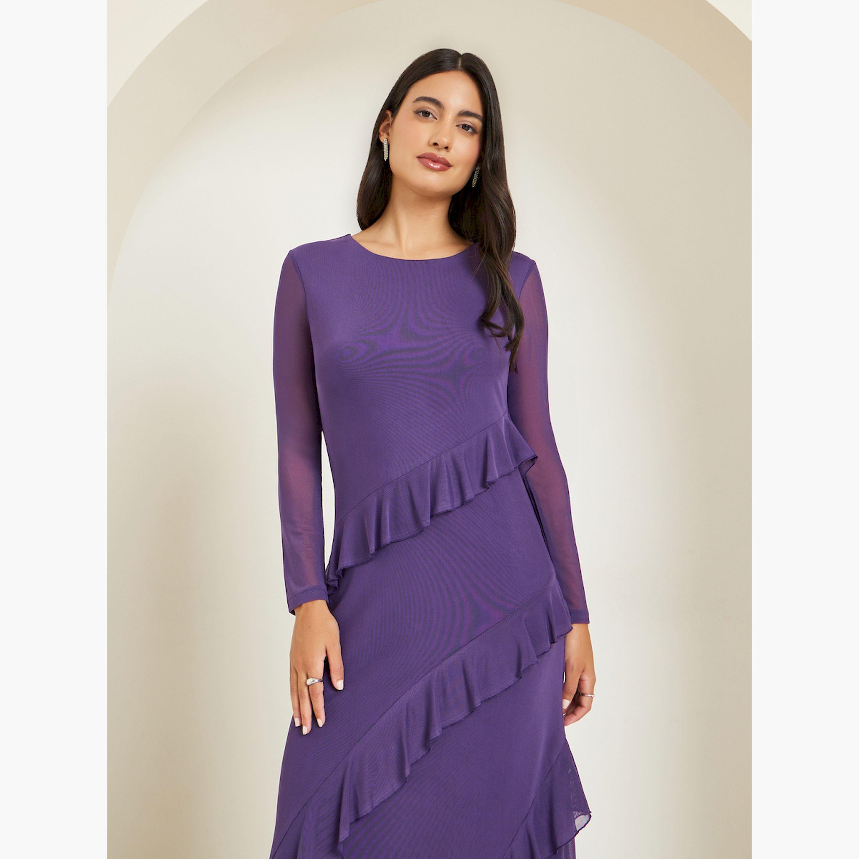 فستان طويل شفاف بتفاصيل كشكش-women-clothing-dresses-image-2