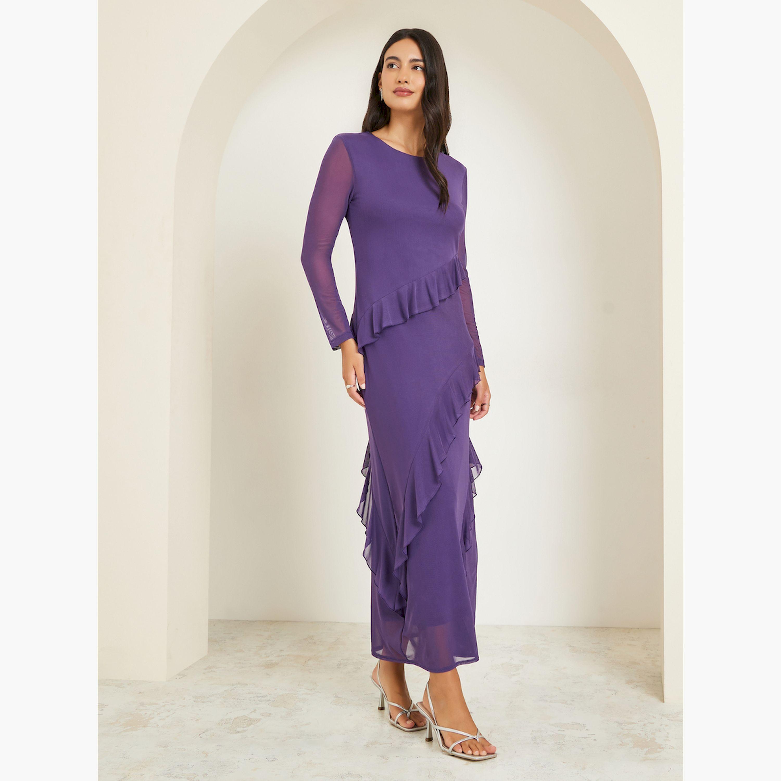 Styli Purple Ruffle Detail Sheath Maxi Dress-women-clothing-dresses-image-3