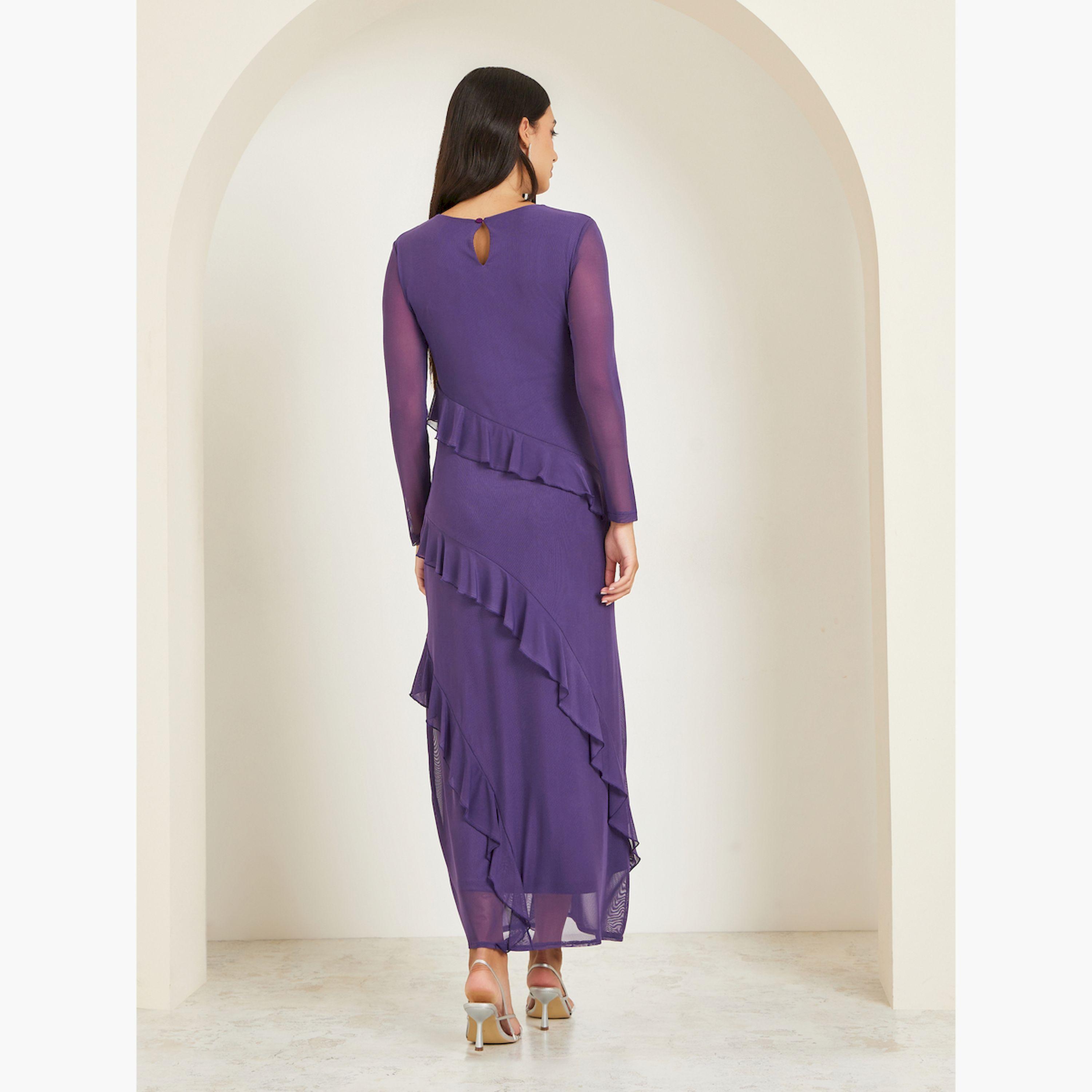 فستان طويل شفاف بتفاصيل كشكش-women-clothing-dresses-image-5