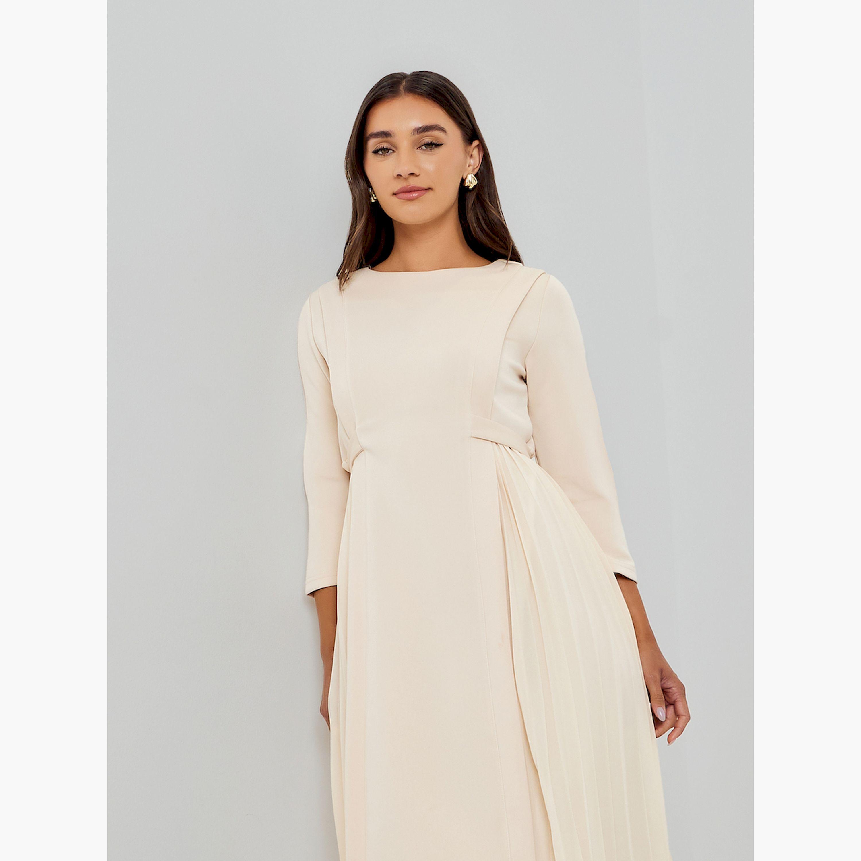 فستان ميدي بكسرات وأكمام 3/4-women-clothing-dresses-image-3