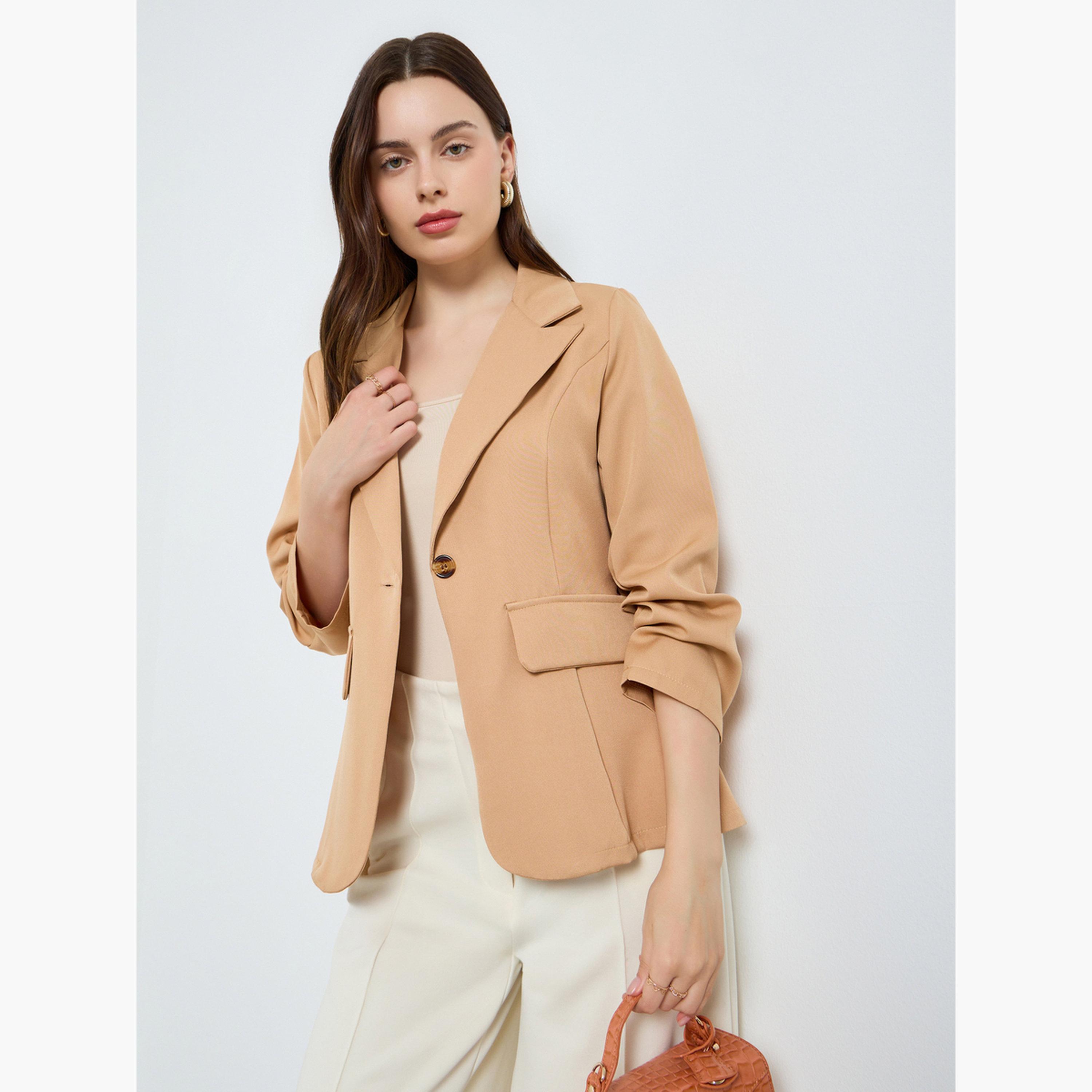 Styli Women Khaki Button-Front Blazer-women-clothing-coatsandjackets-blazers-image-3