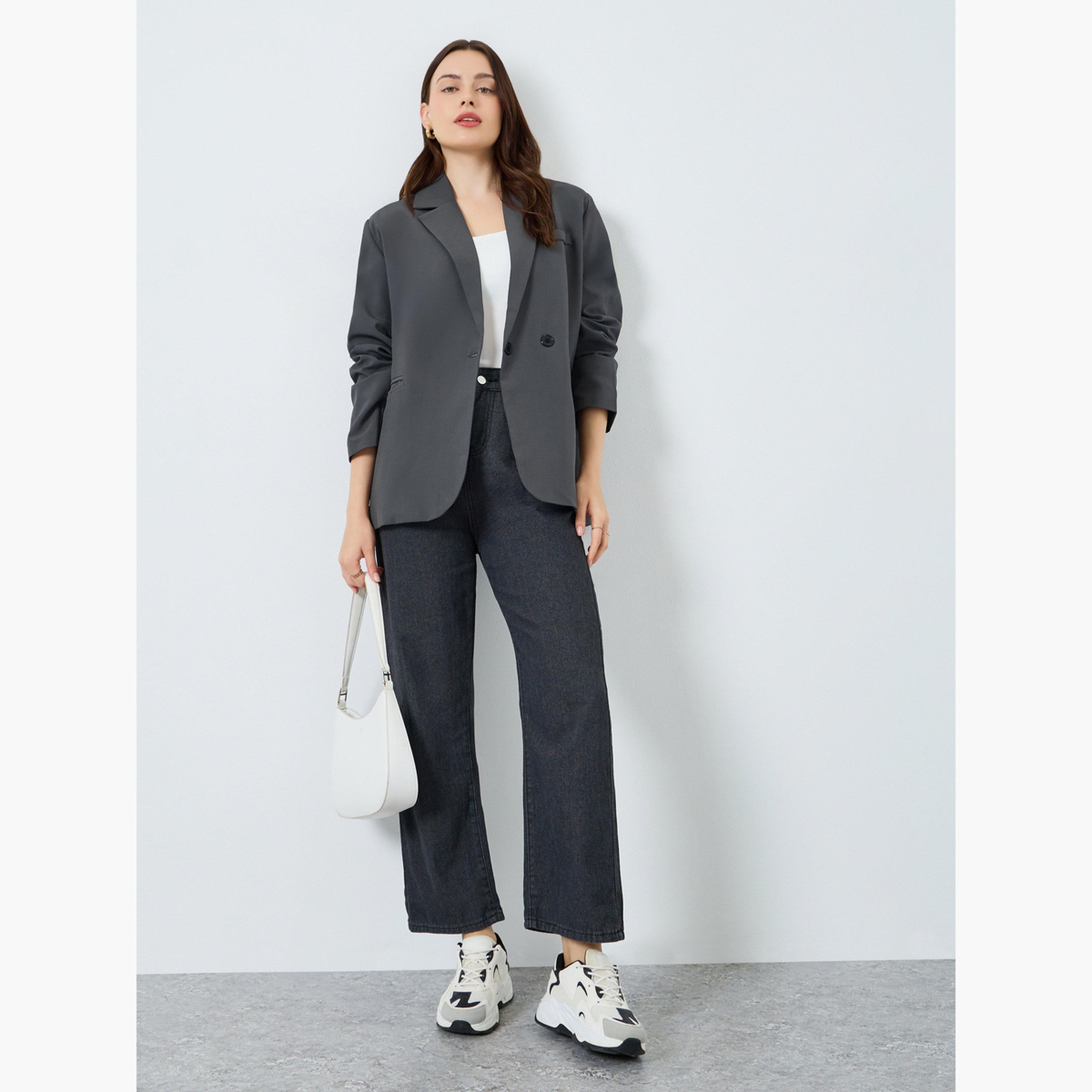 Styli Women Grey Button-Front Blazer-women-clothing-coatsandjackets-blazers-image-2