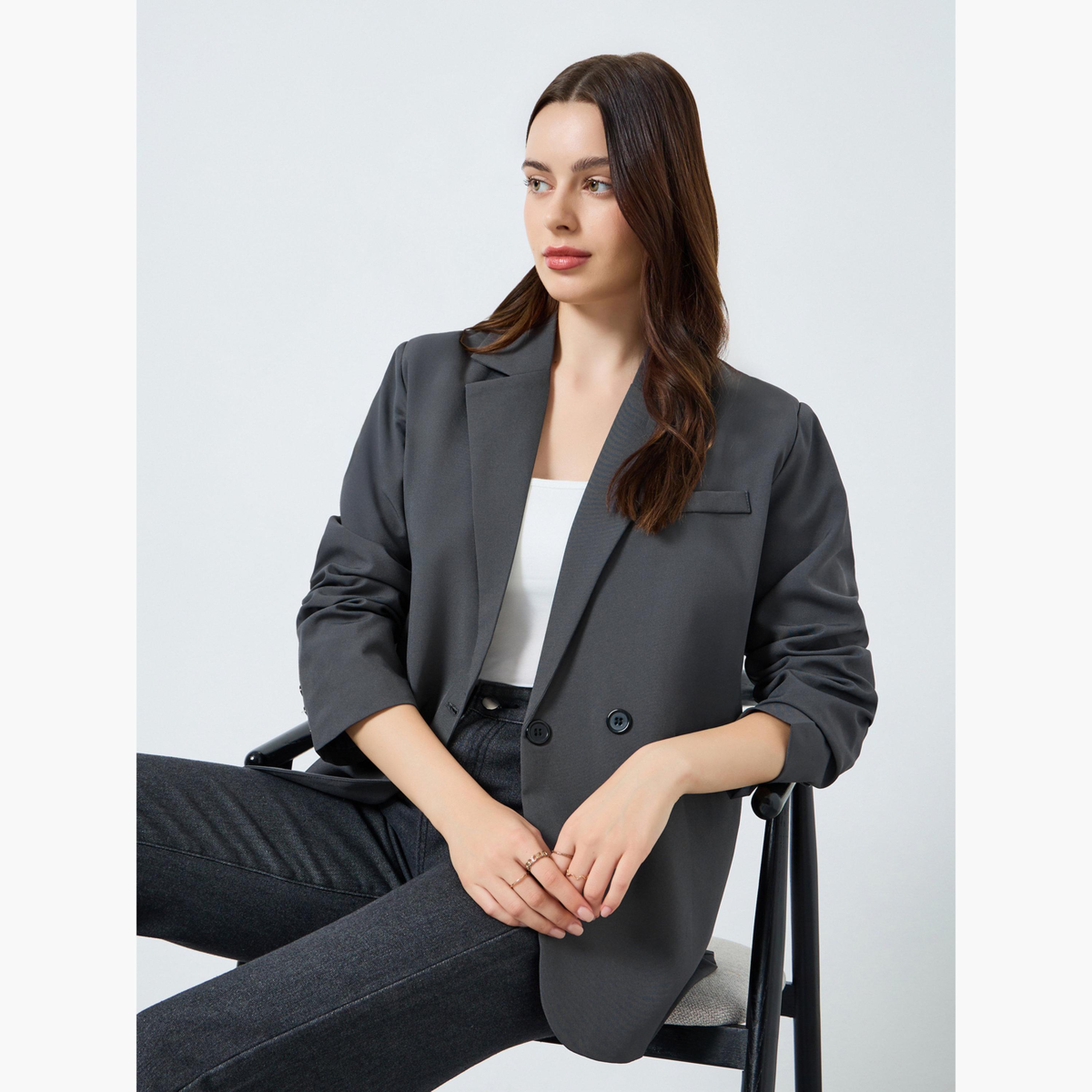 Styli Women Grey Button-Front Blazer-women-clothing-coatsandjackets-blazers-image-3