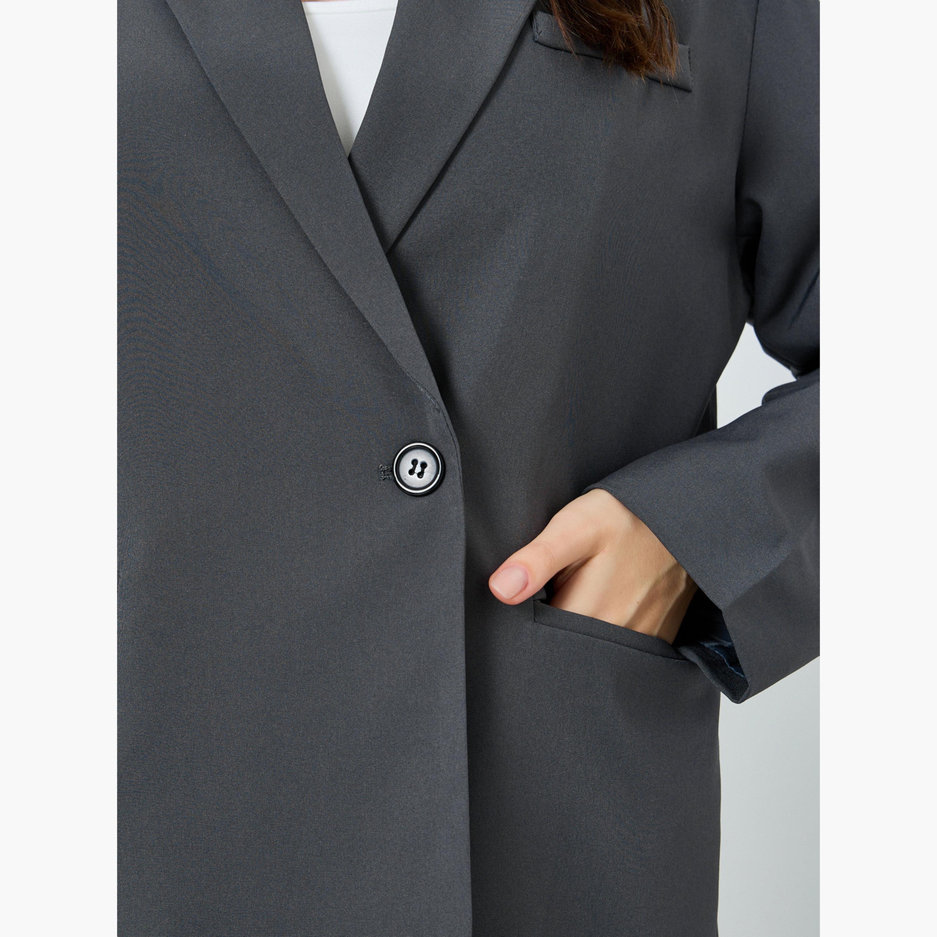 Styli Women Grey Button-Front Blazer-women-clothing-coatsandjackets-blazers-image-5