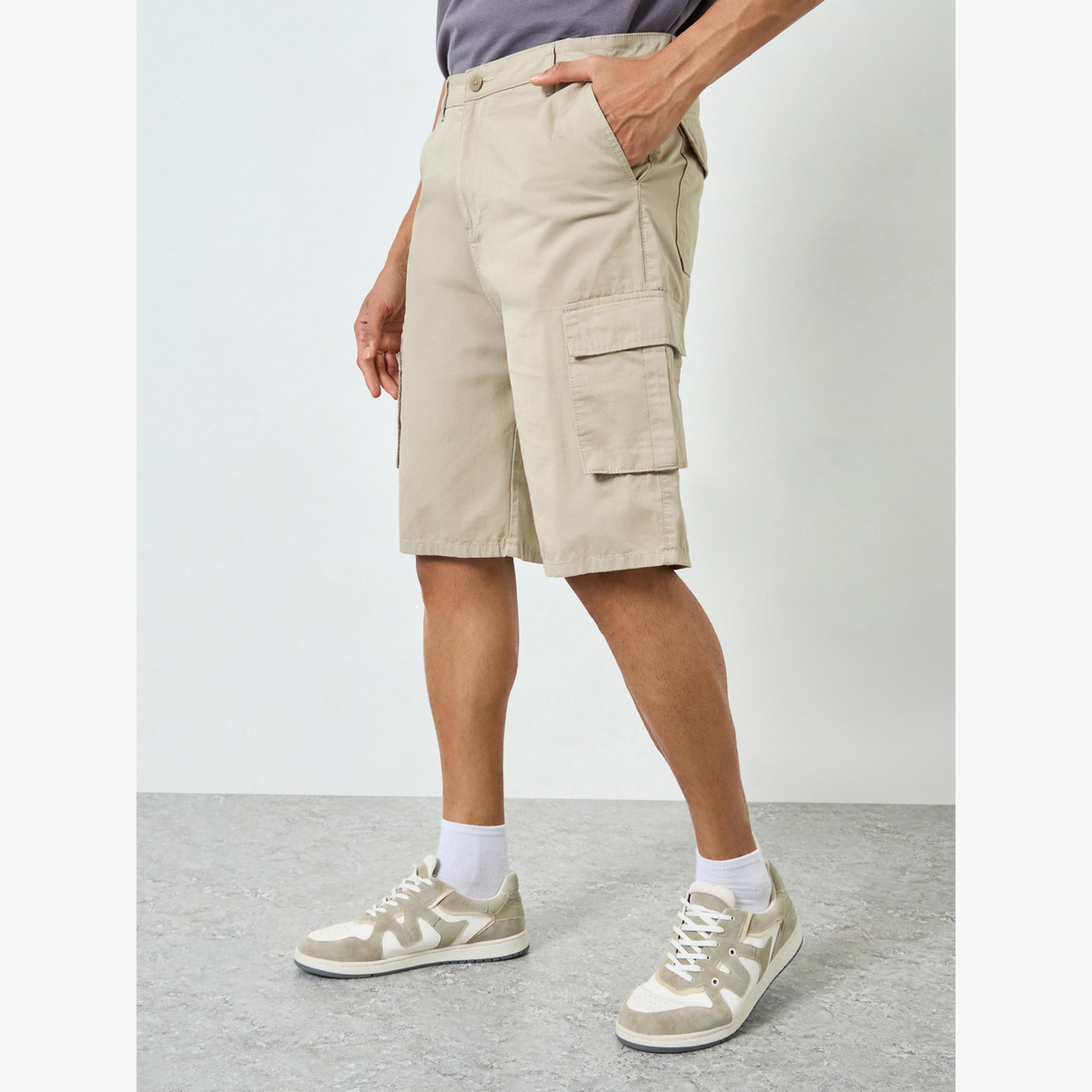 Styli Men Beige Cotton Cargo Shorts-men-clothing-bottoms-shorts-image-1