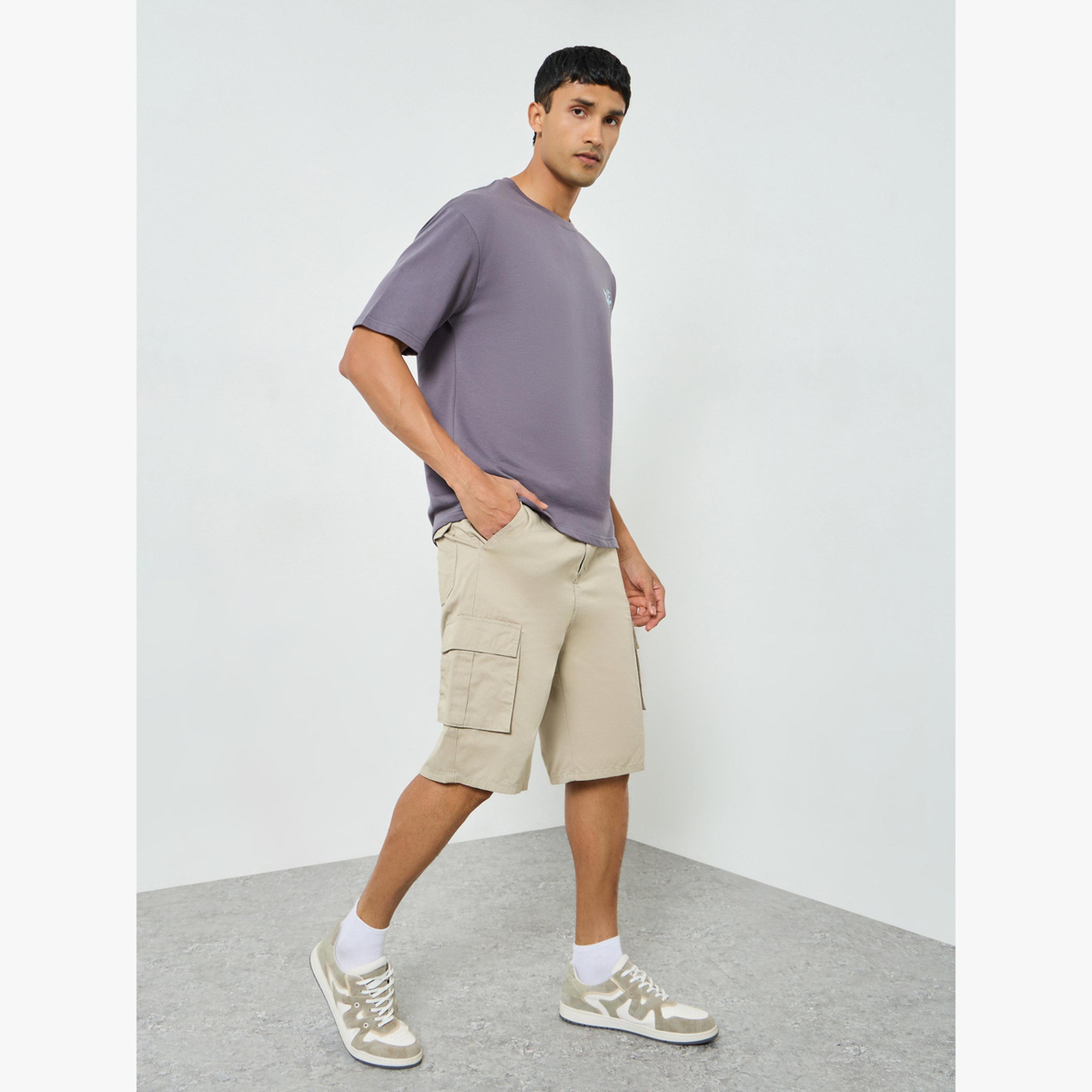 Styli Men Beige Cotton Cargo Shorts-men-clothing-bottoms-shorts-image-2