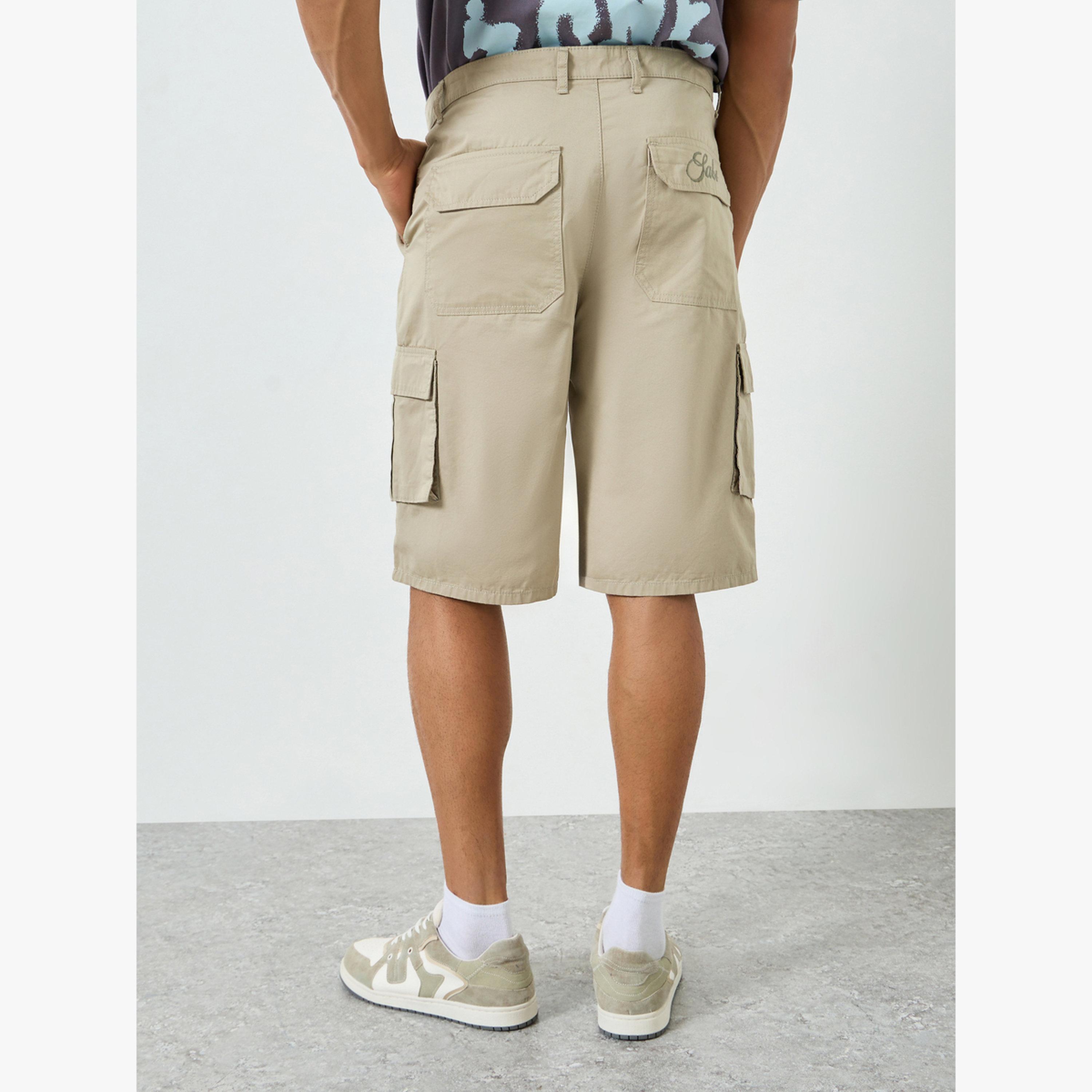 Styli Men Beige Cotton Cargo Shorts-men-clothing-bottoms-shorts-image-4