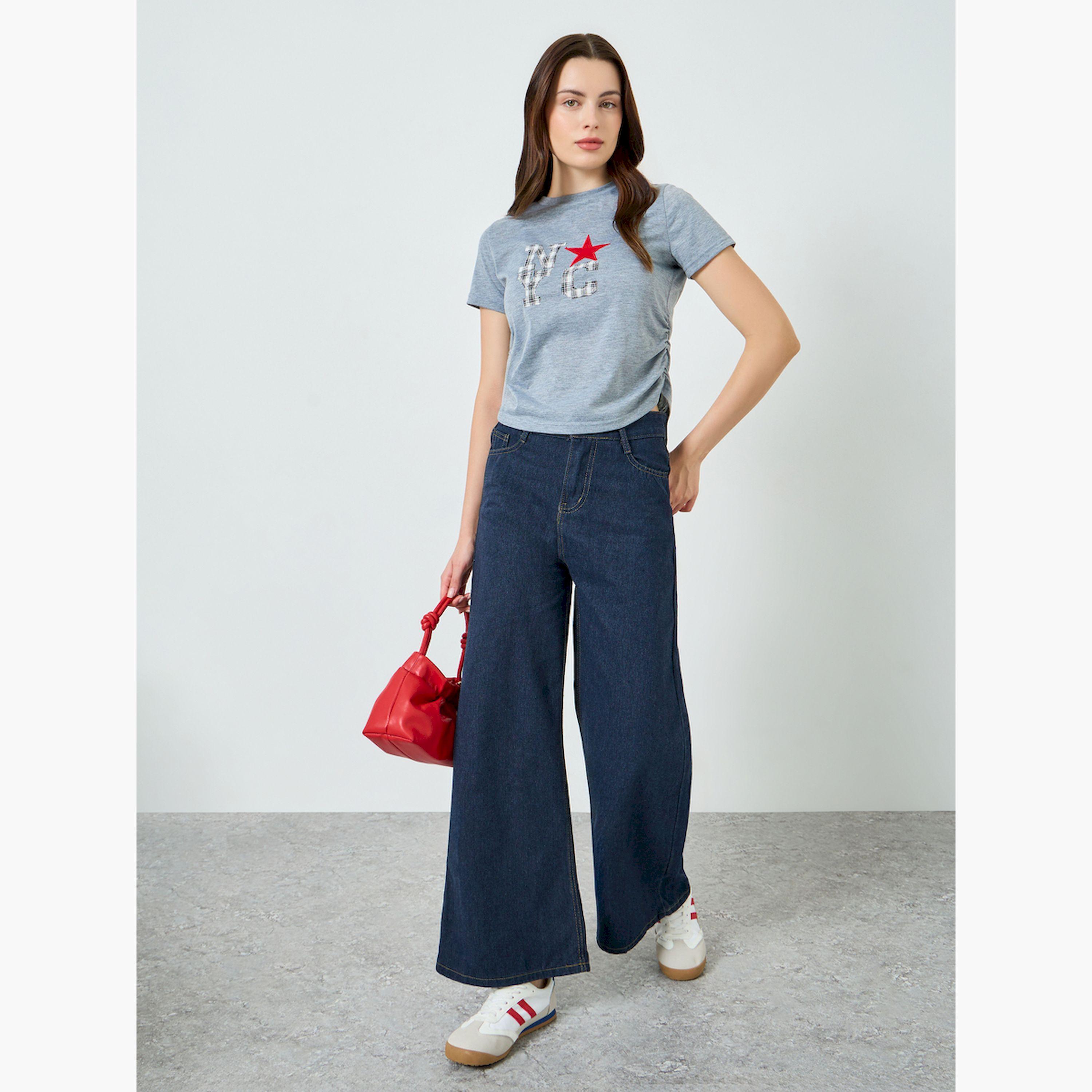 Styli Women Grey Graphic Print Ruched T-Shirt-women-clothing-tshirts-image-2