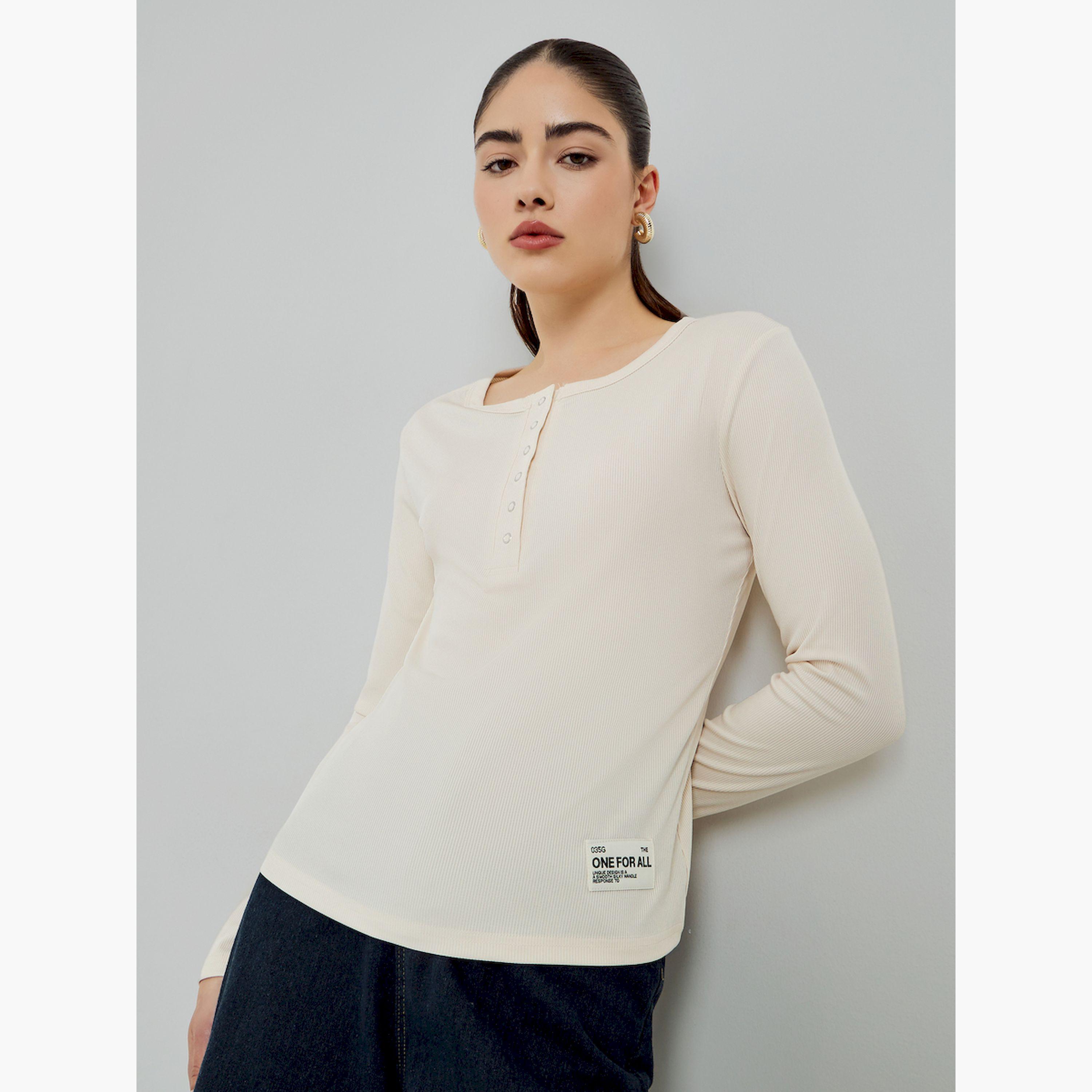 تيشيرت هينلي مضلع بأكمام طويلة-women-clothing-tshirts-image-3