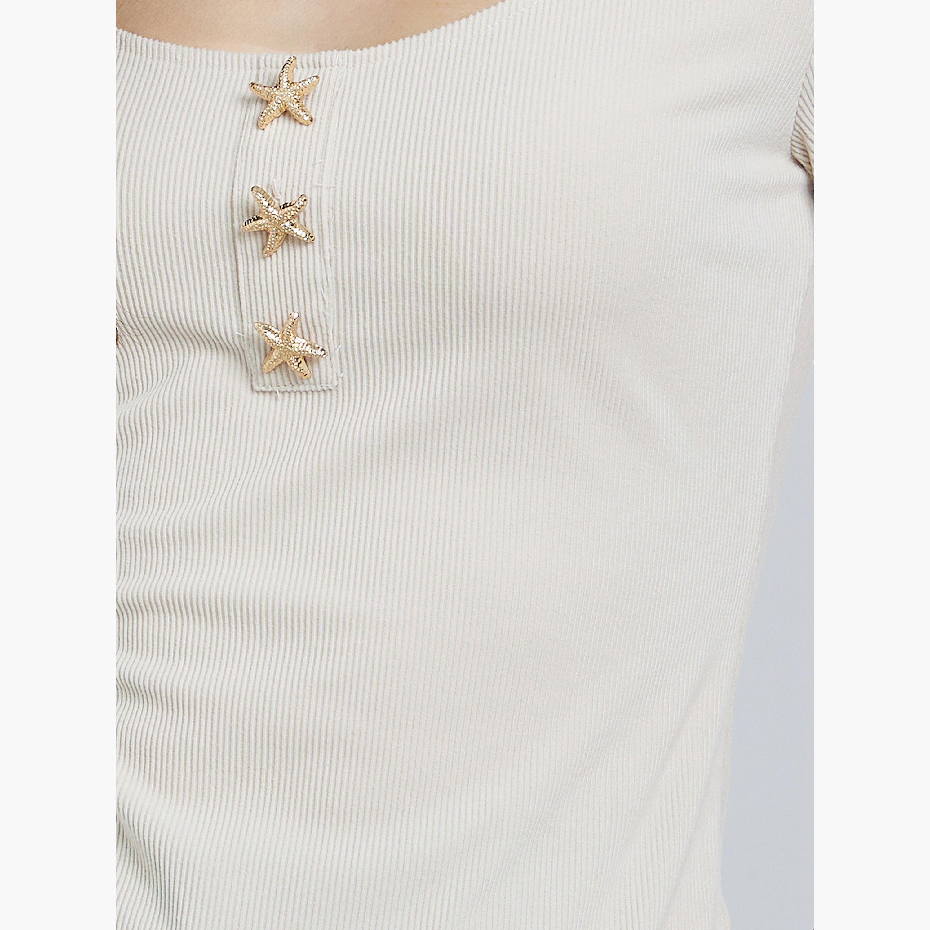تيشيرت مضلع بياقة عميقة وأزرار نجوم-women-clothing-tshirts-image-5