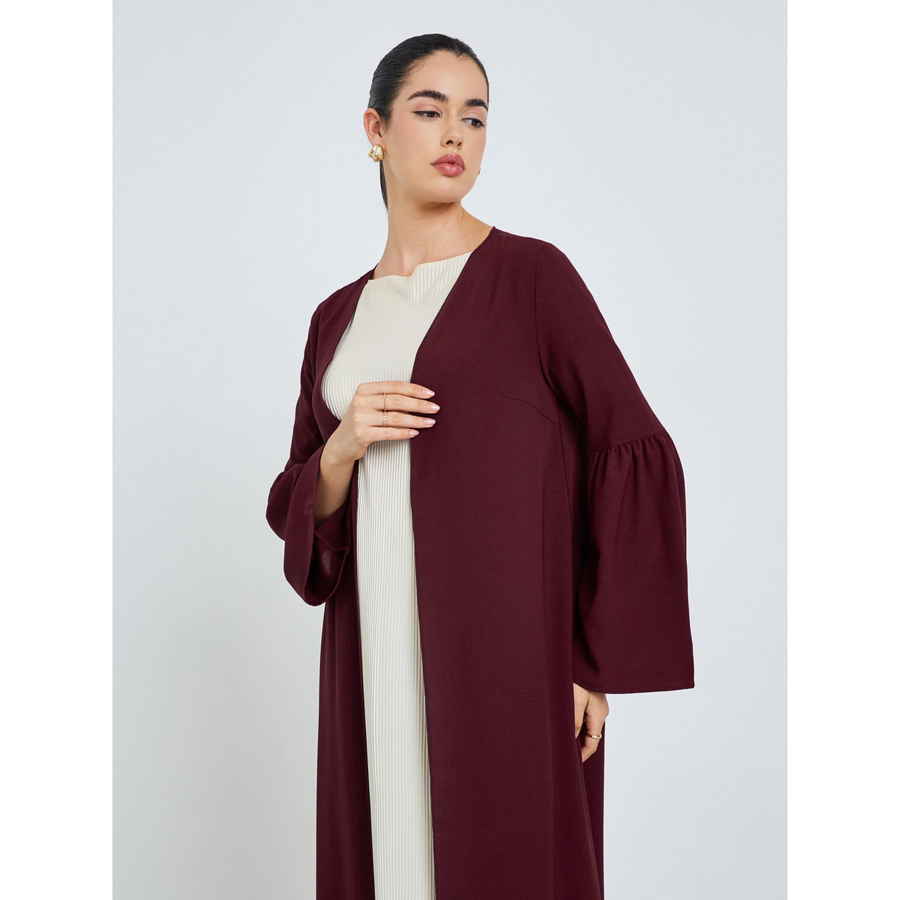 Styli Women Burgundy Solid Abaya-women-arabicclothing-abayas-image-2