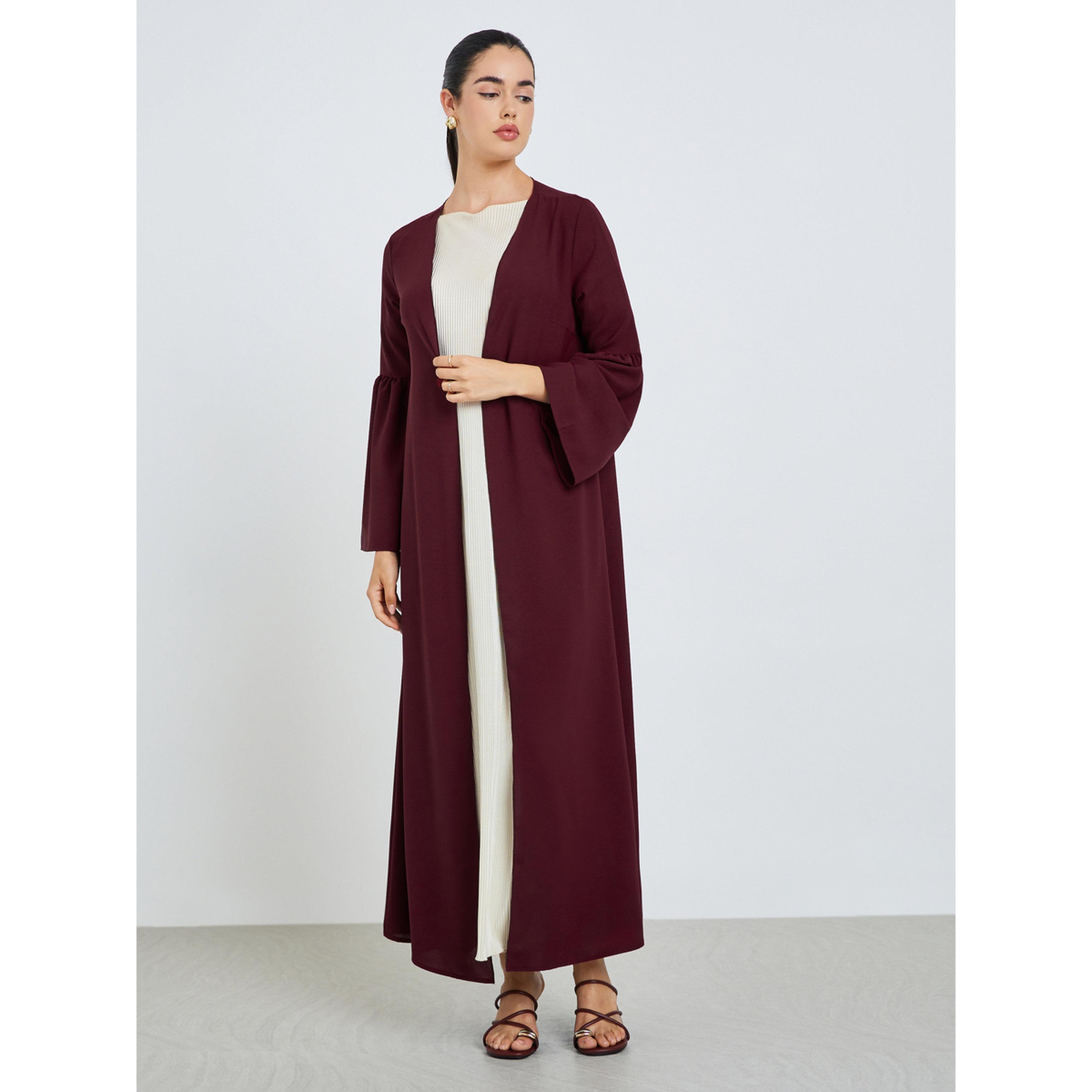 Styli Women Burgundy Solid Abaya-women-arabicclothing-abayas-image-3