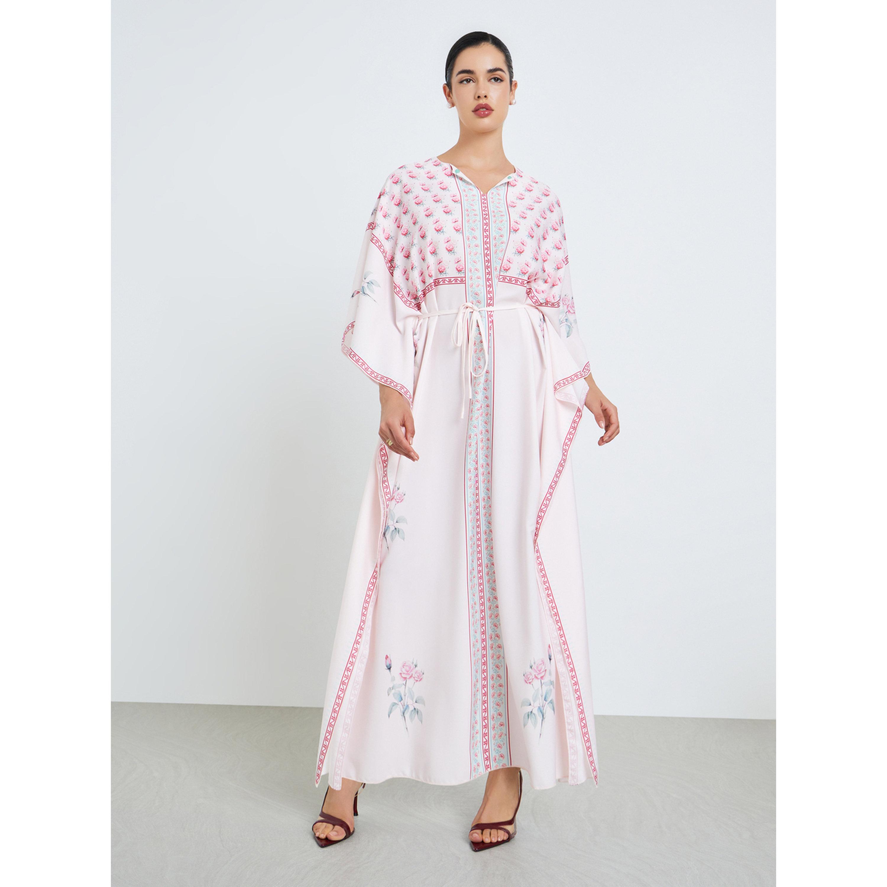 Styli Women Pink Floral Print Kaftan-women-arabicclothing-kaftan-image-1